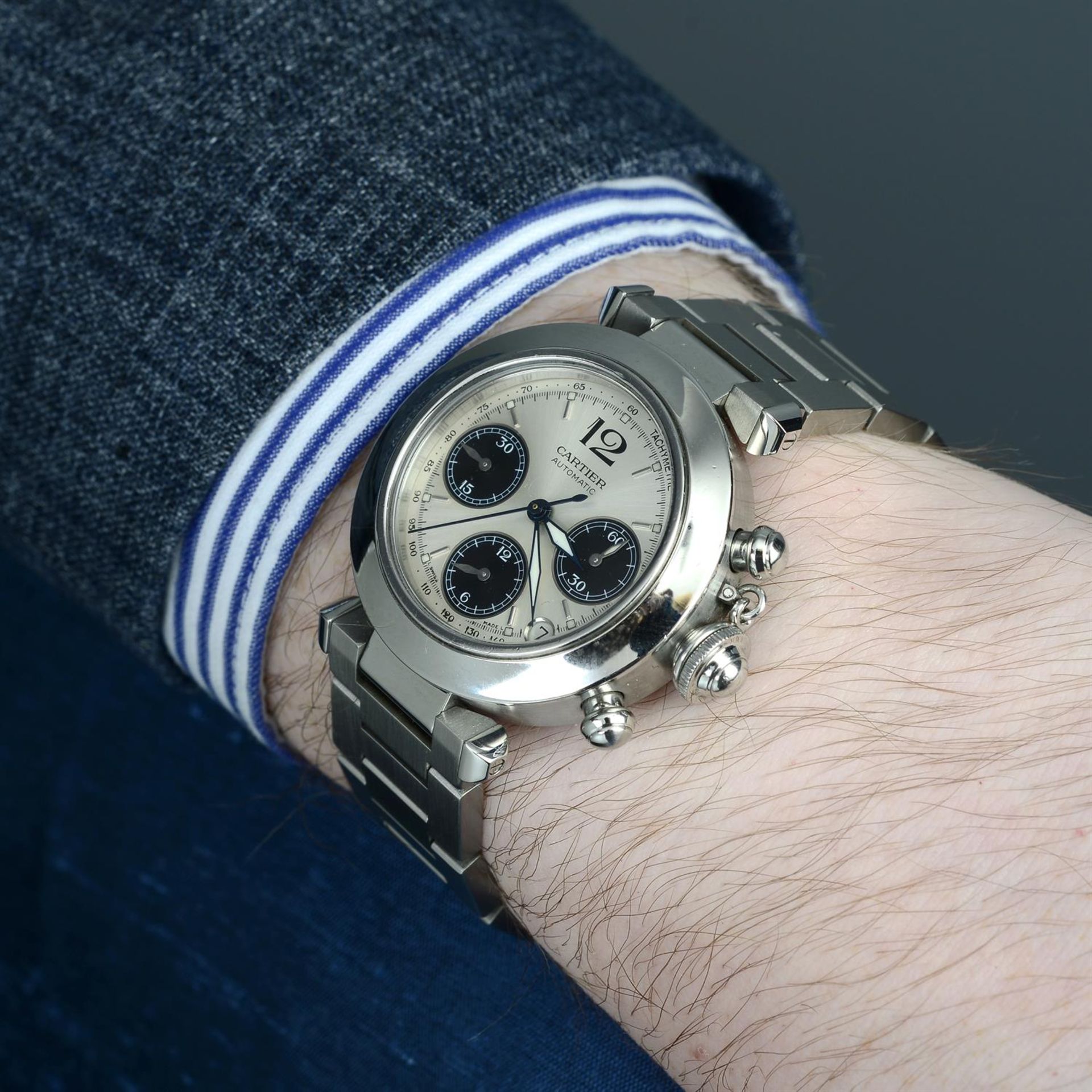 CARTIER - a stainless steel Pasha chronograph bracelet watch, 41mm. - Image 5 of 5
