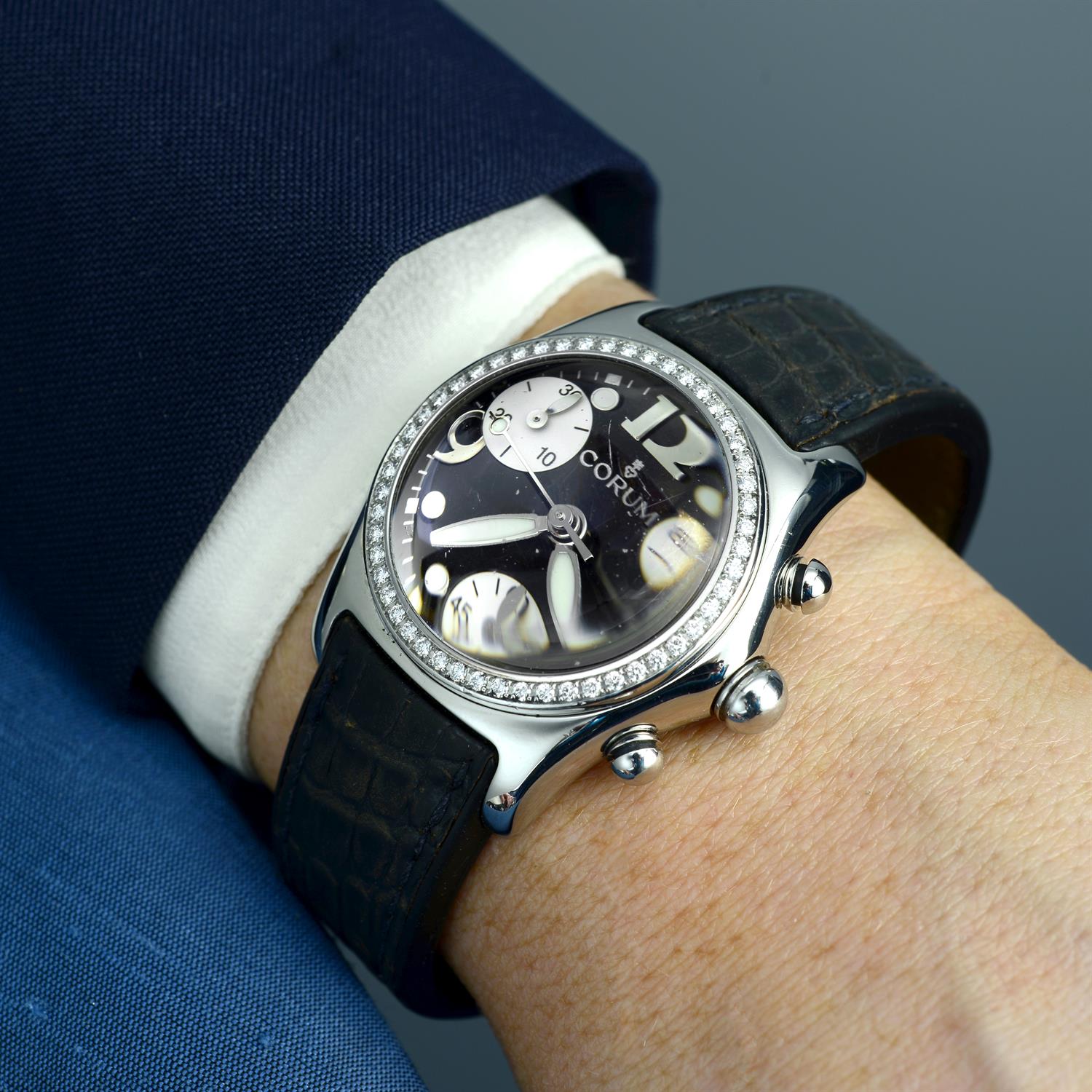 CORUM - a factory diamond set stainless steel Bubble chronograph wrist watch, 35mm. - Image 5 of 6
