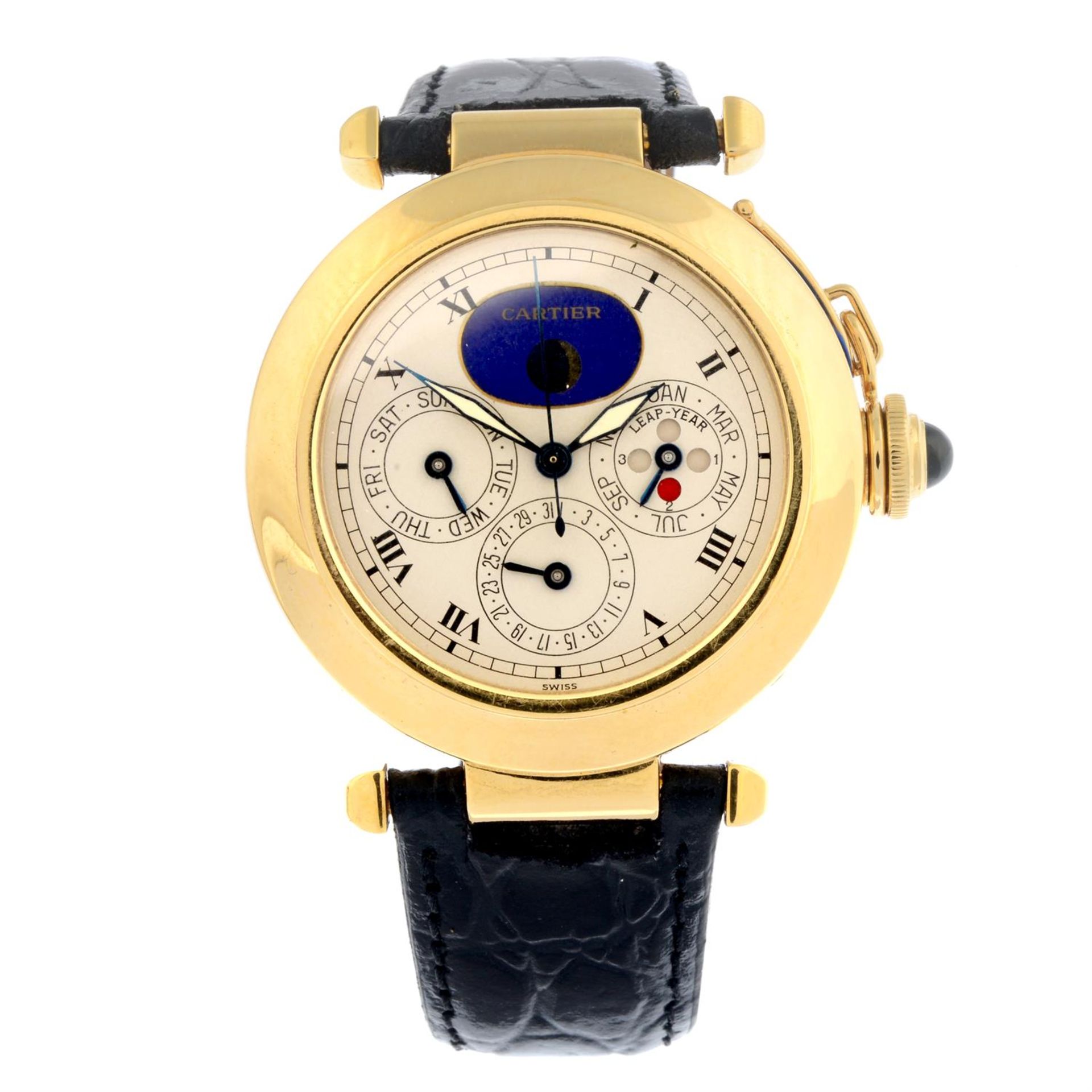 CARTIER - an 18ct yellow gold Pasha Perpetual Calendar wrist watch, 38mm.