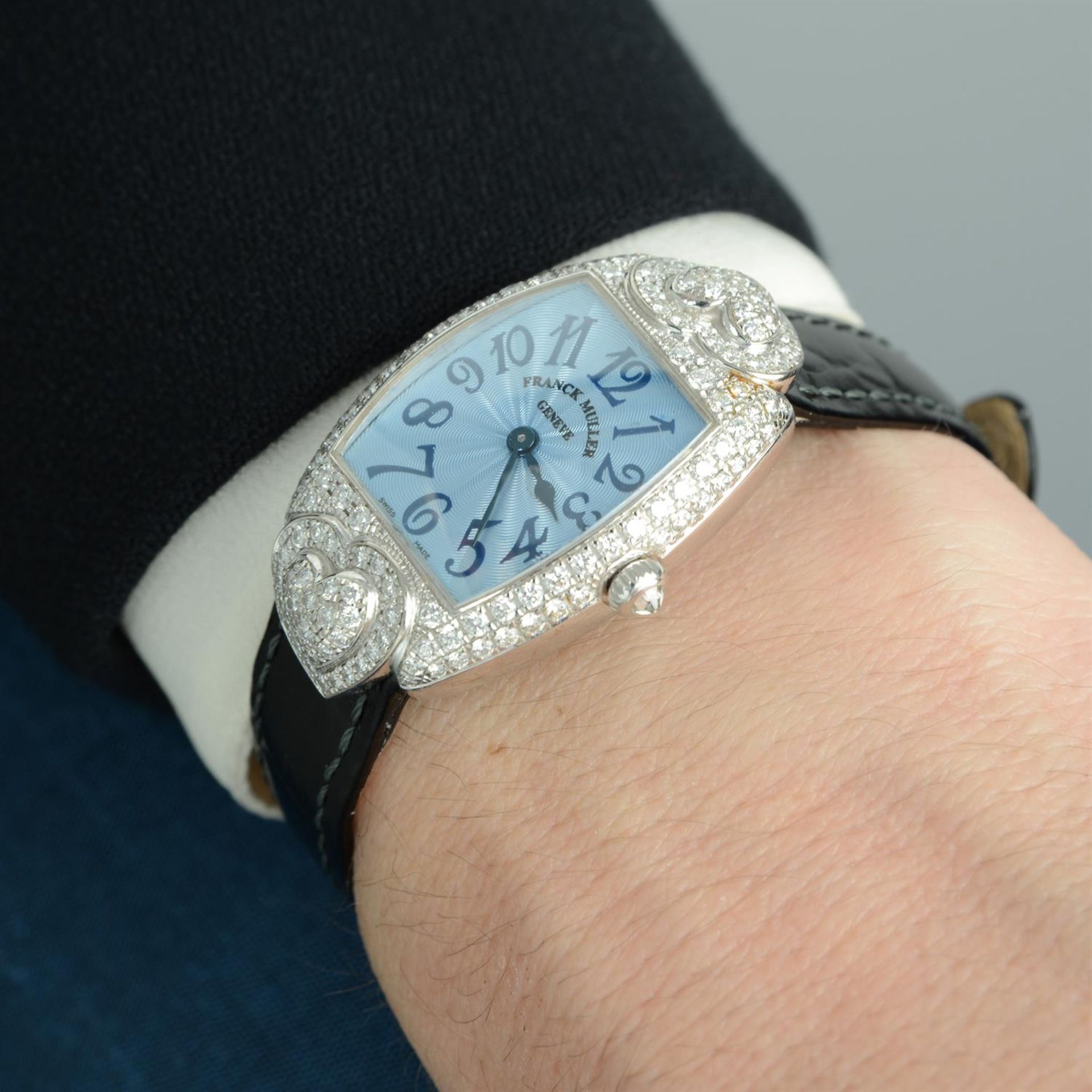 FRANCK MULLER - a factory diamond set 18ct white gold Cintree Curvex wrist watch, 22x36mm. - Image 5 of 5