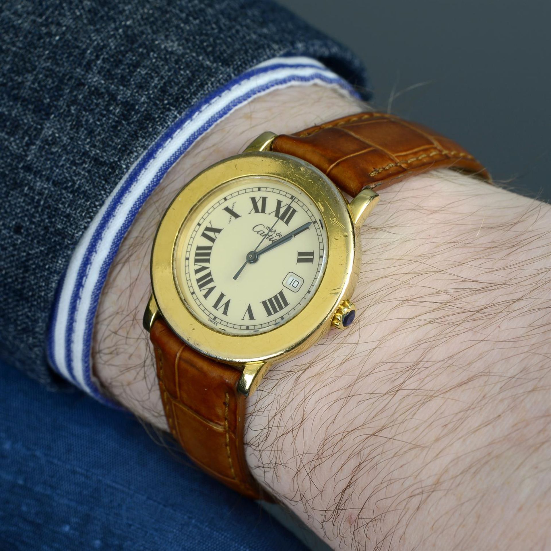 CARTIER - a gold plated Must de Cartier wrist watch, 32mm. - Image 5 of 5