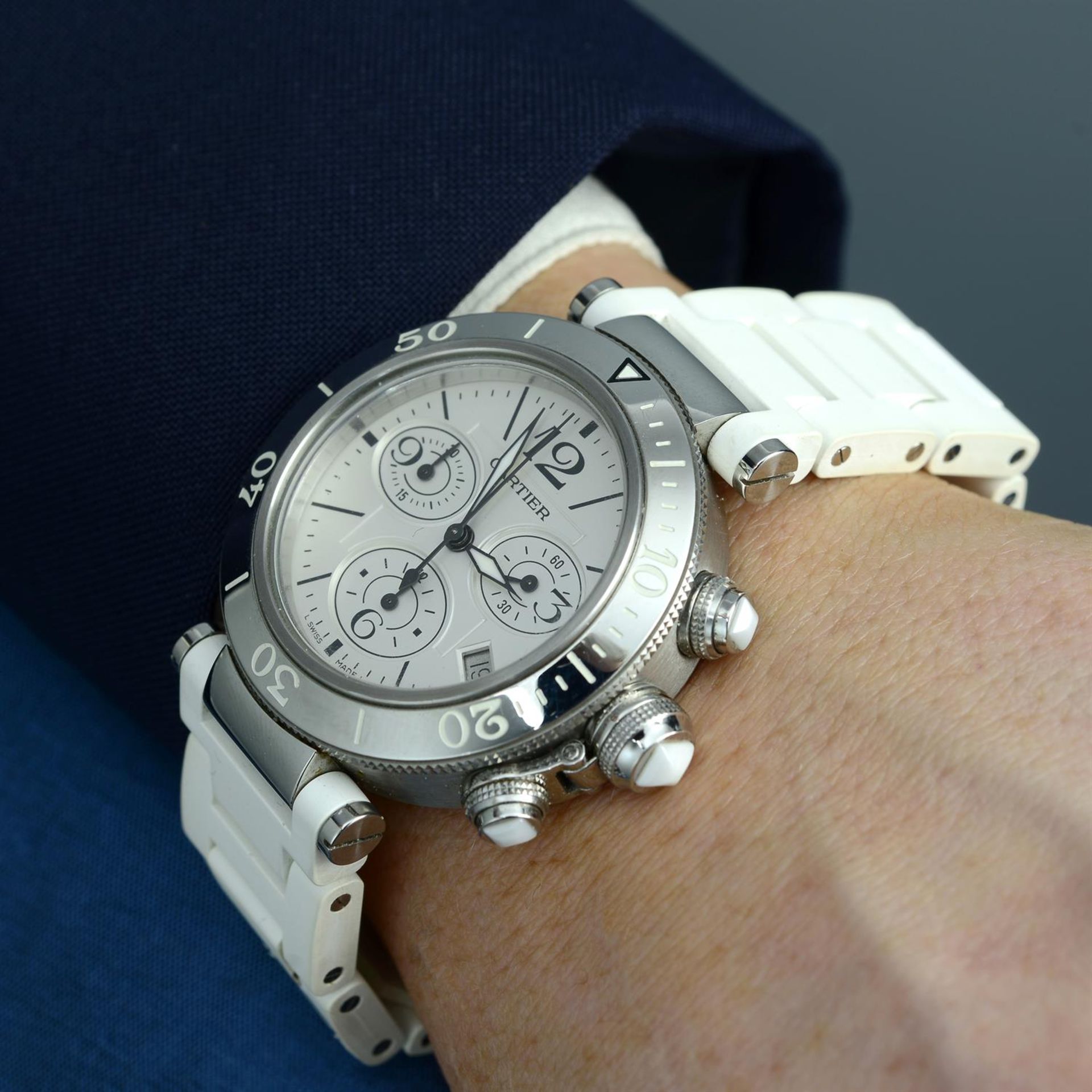 CARTIER - a bi-material Pasha chronograph bracelet watch, 37mm. - Image 5 of 6