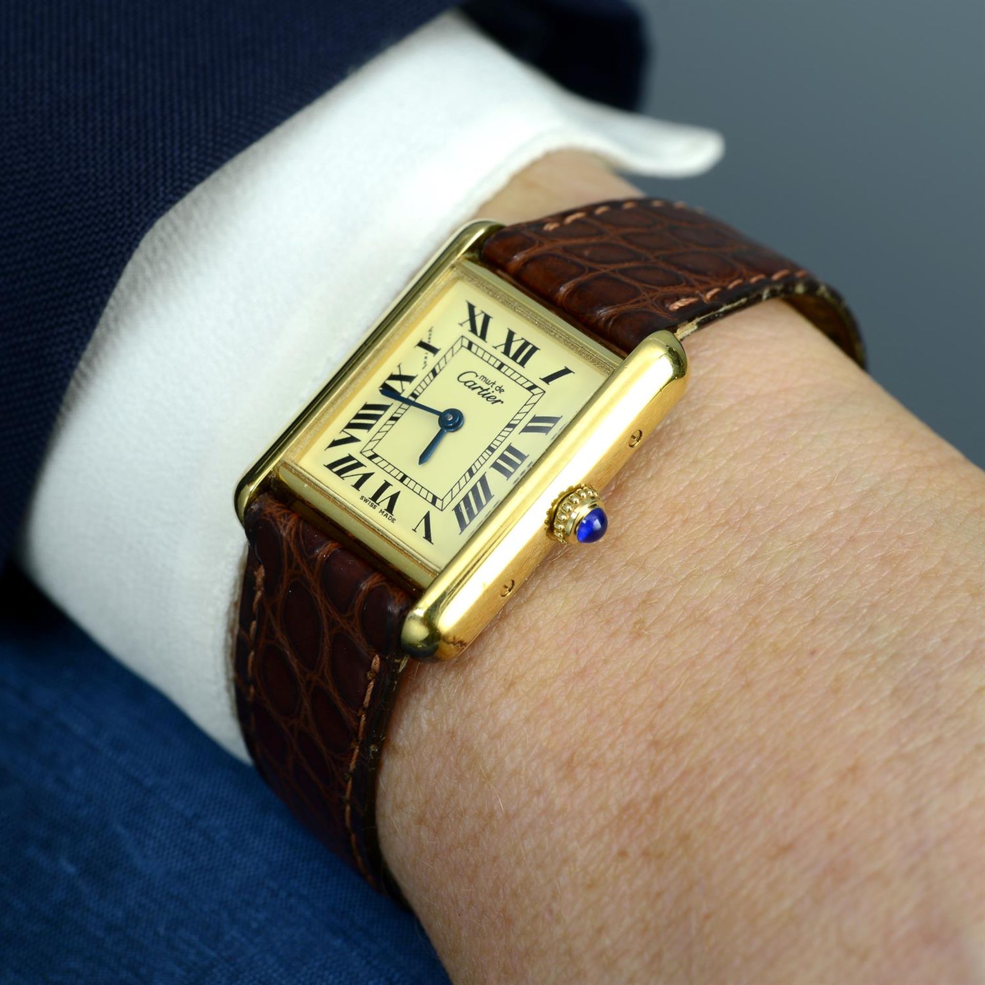 CARTIER - a gold plated silver Must De Cartier Tank wrist watch, 22x22mm. - Image 5 of 5
