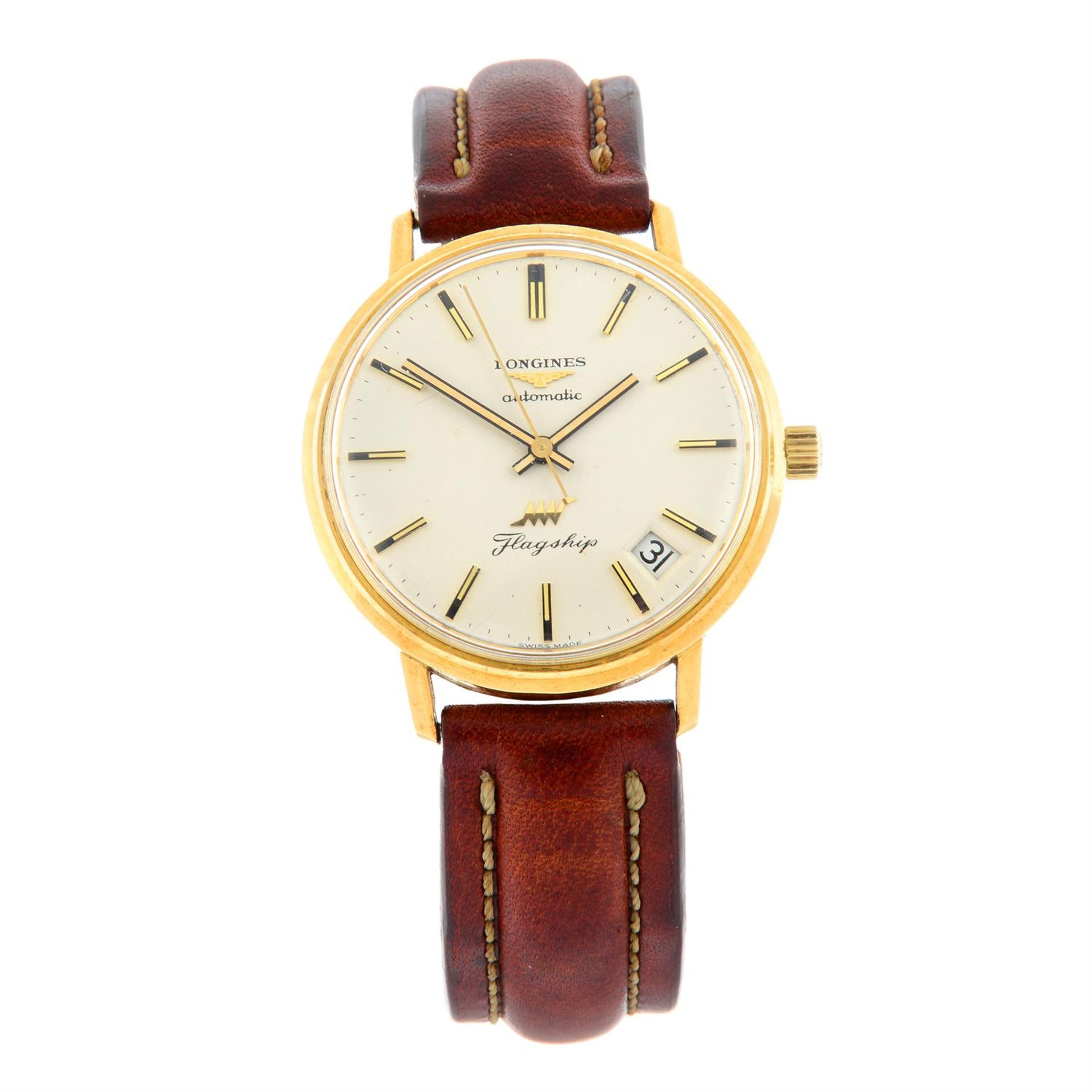 LONGINES - a yellow metal Flagship wrist watch, 35mm.