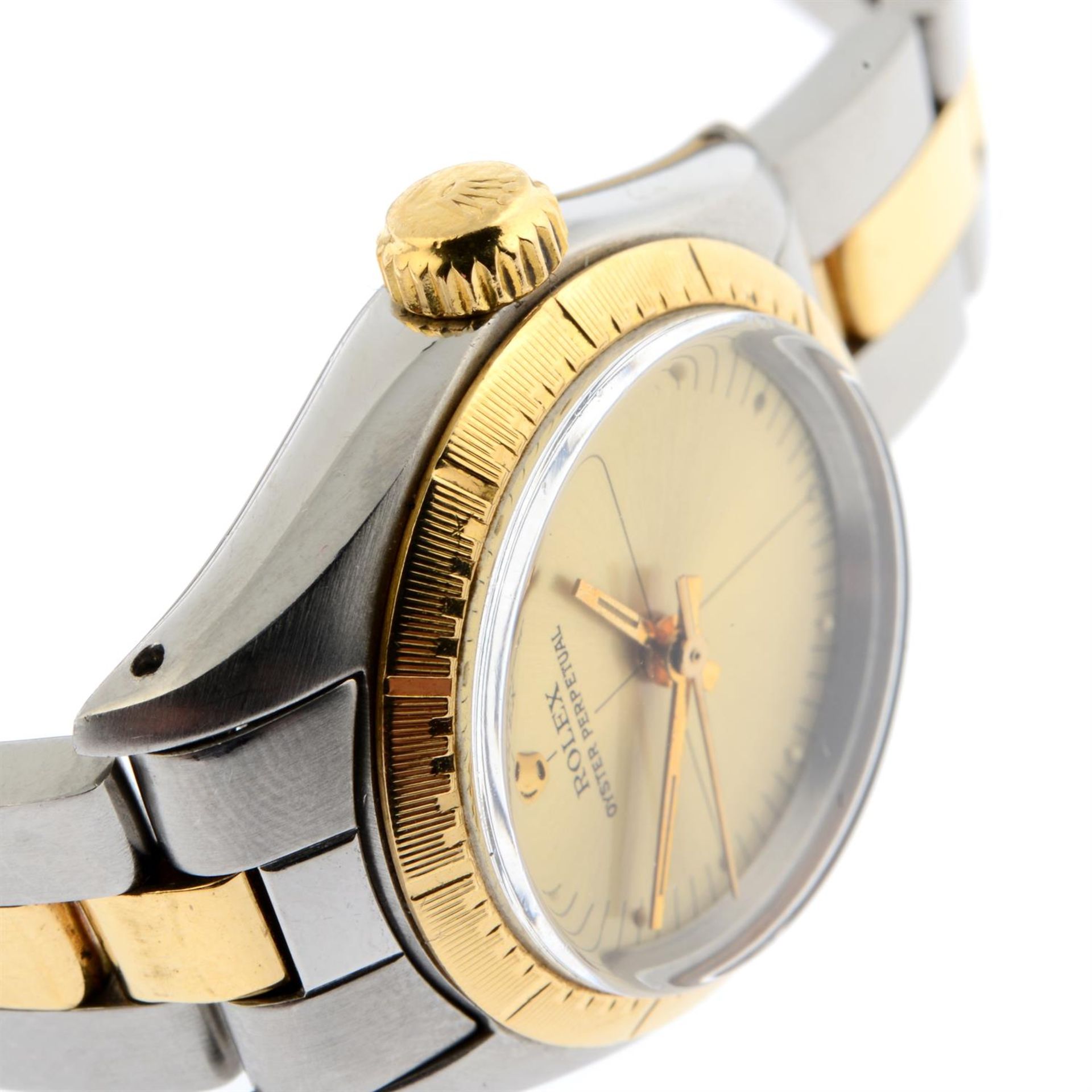 ROLEX - a bi-metal Oyster Perpetual 'Zephyr' bracelet watch, 25mm. - Image 4 of 5