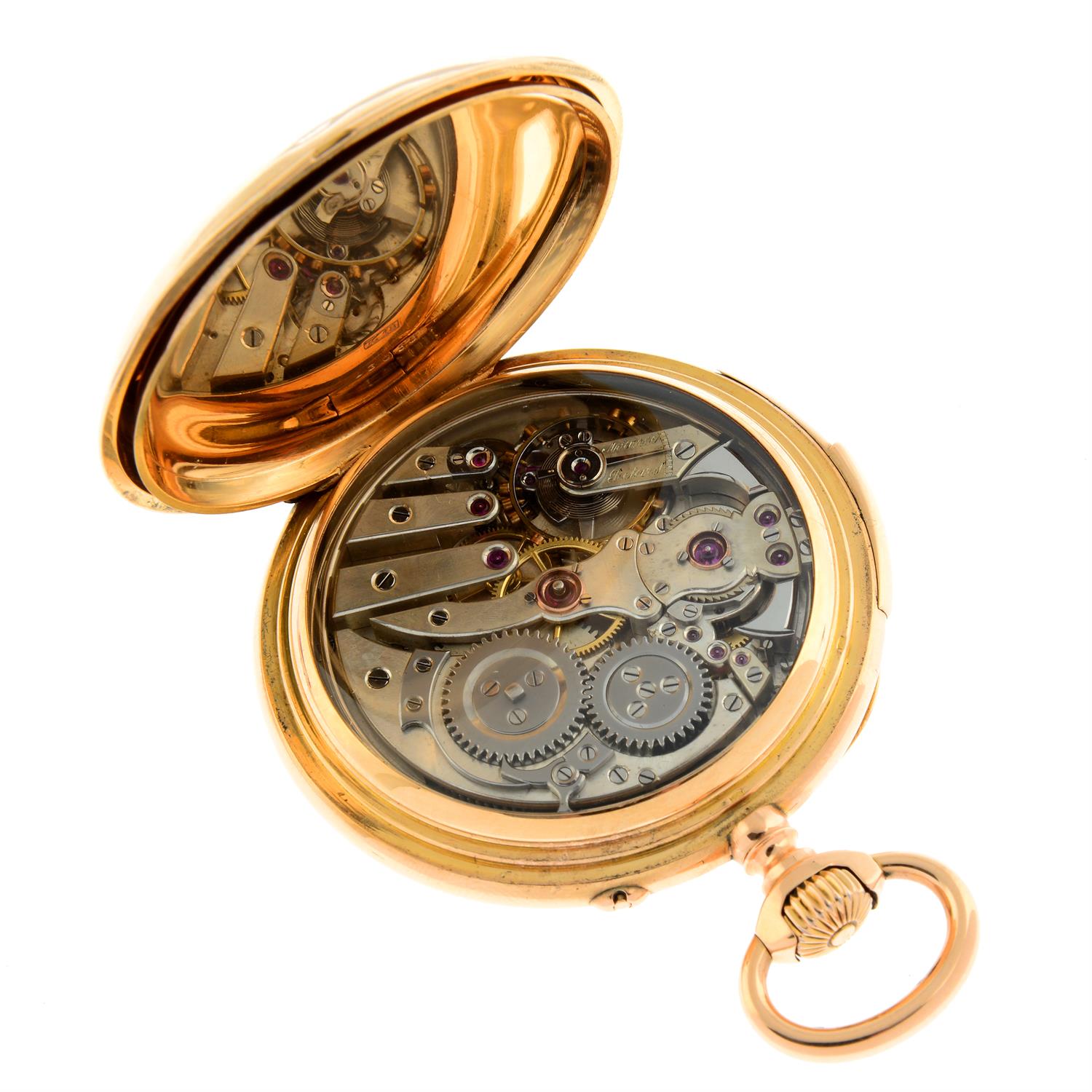 A yellow metal open face quarter repeater pocket watch, 52mm. - Image 3 of 3