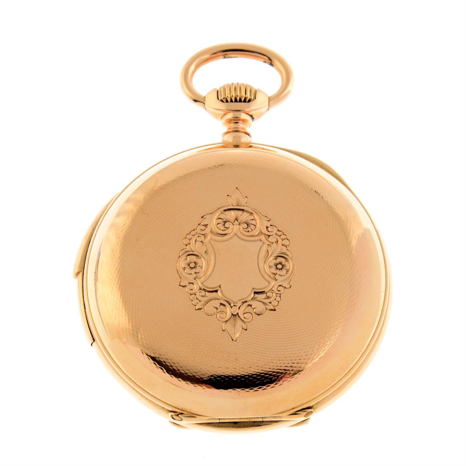 A yellow metal open face quarter repeater pocket watch, 52mm. - Image 2 of 3