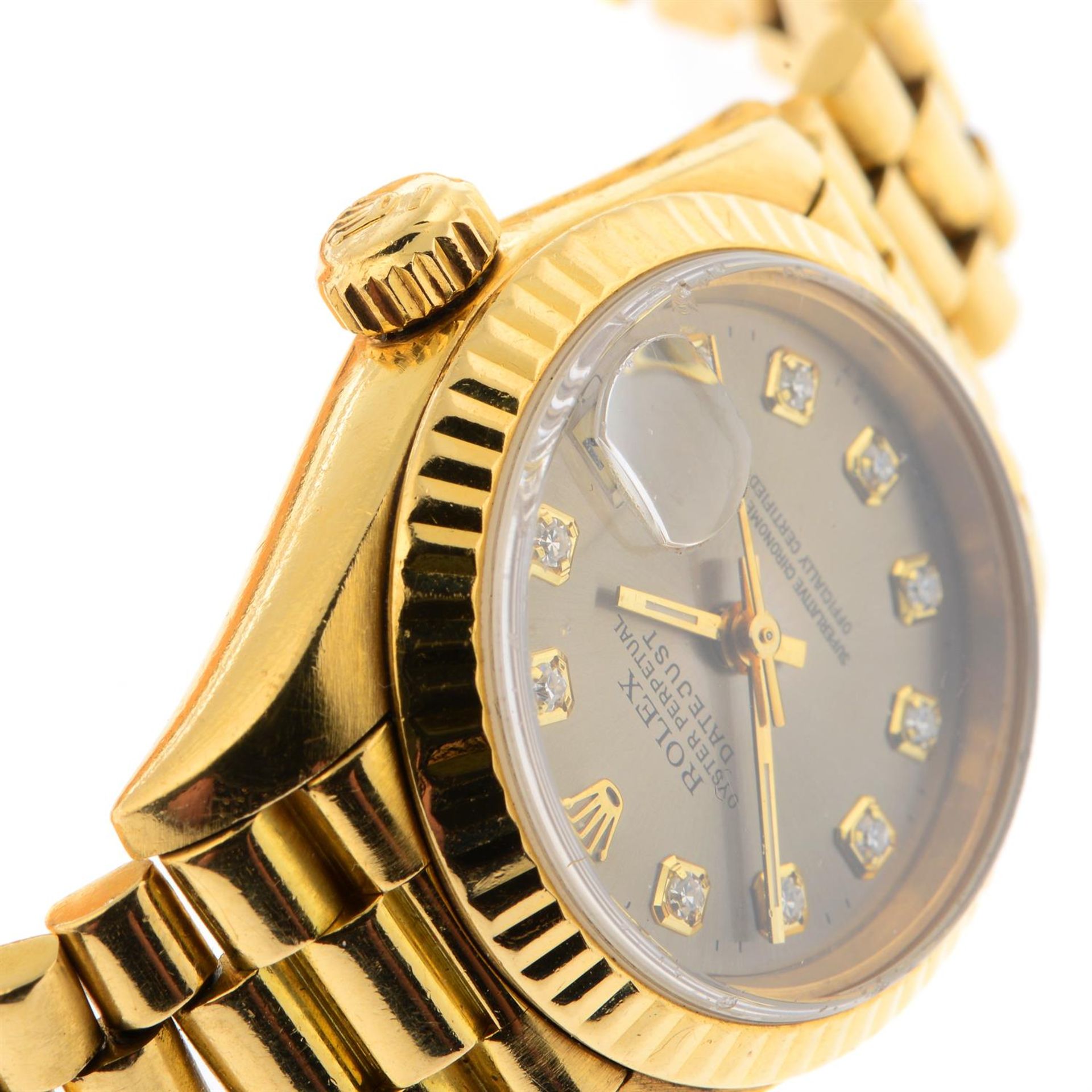ROLEX - an 18ct yellow gold Oyster Perpetual Datejust bracelet watch, 26mm. - Image 4 of 5