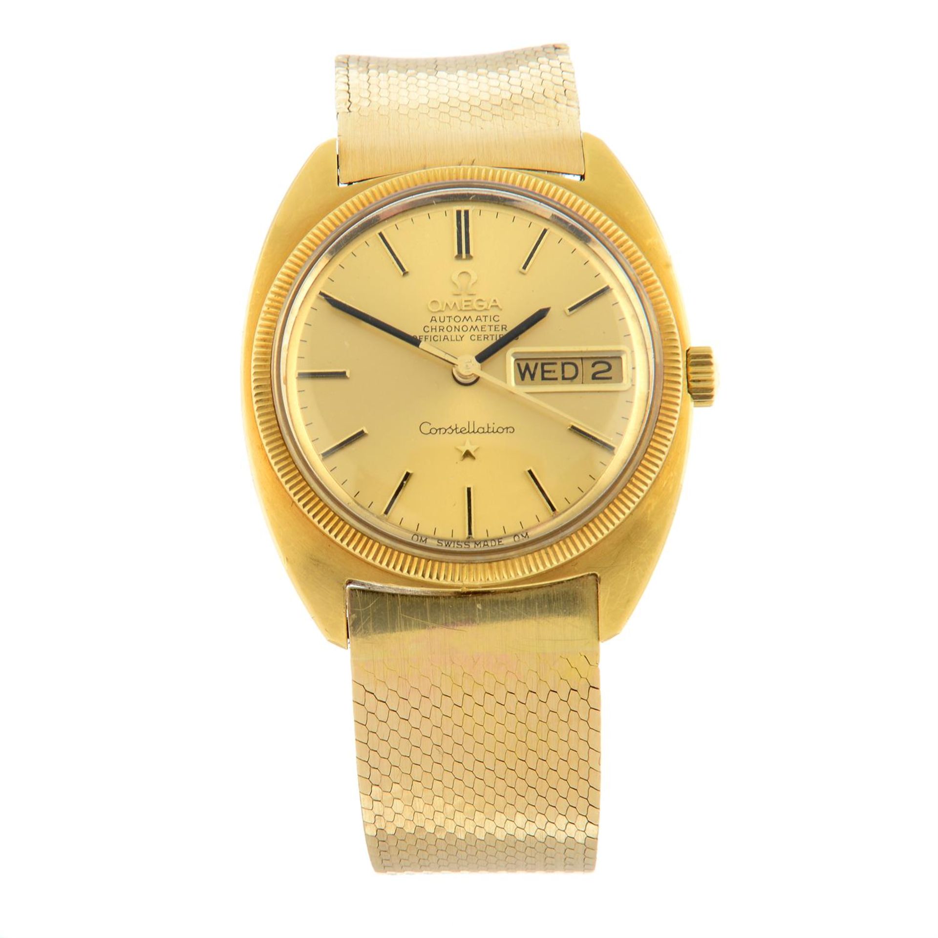 OMEGA - a yellow metal Constellation bracelet watch, 34mm.