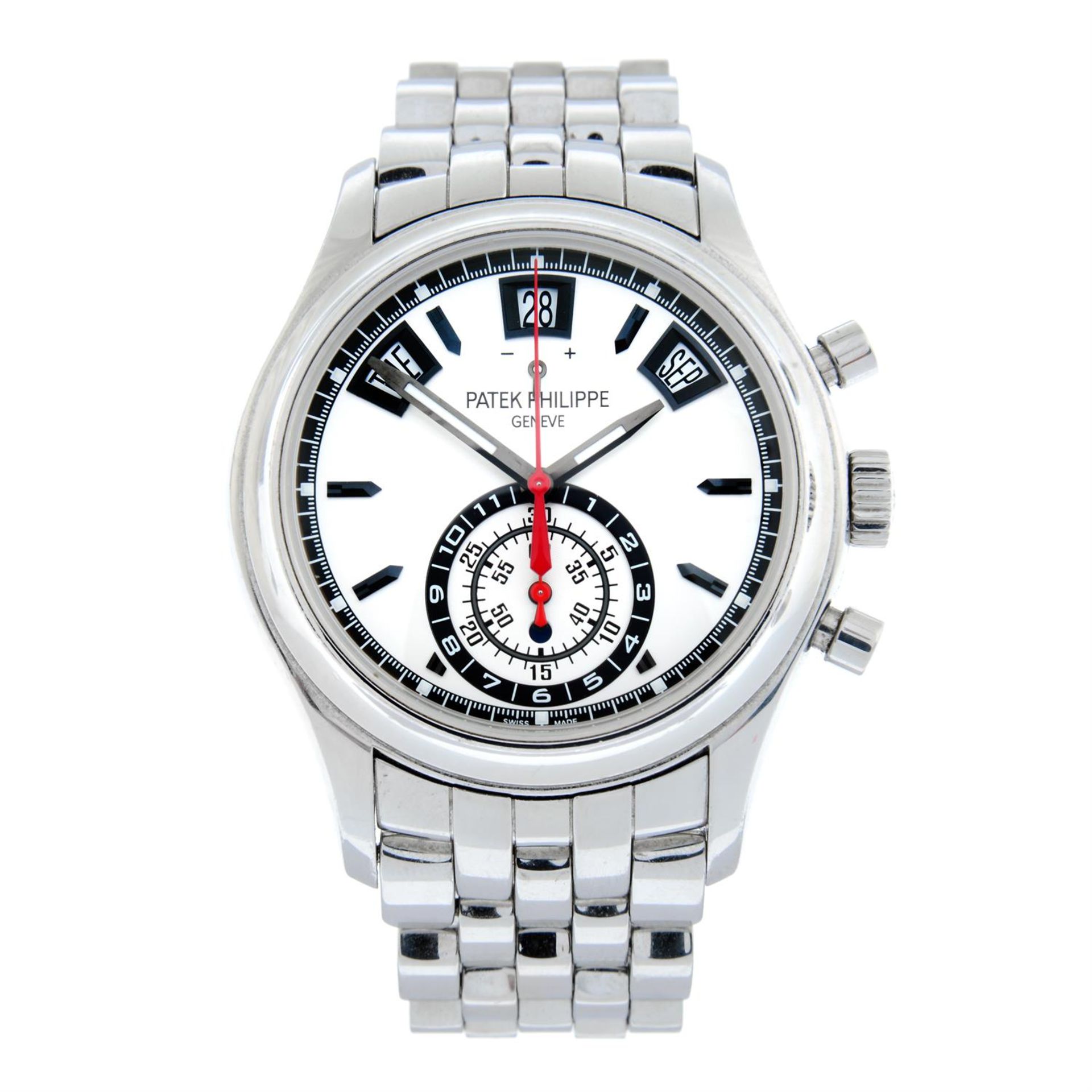 PATEK PHILIPPE - a stainless steel GMT Annual Calendar chronograph bracelet watch, 40mm.