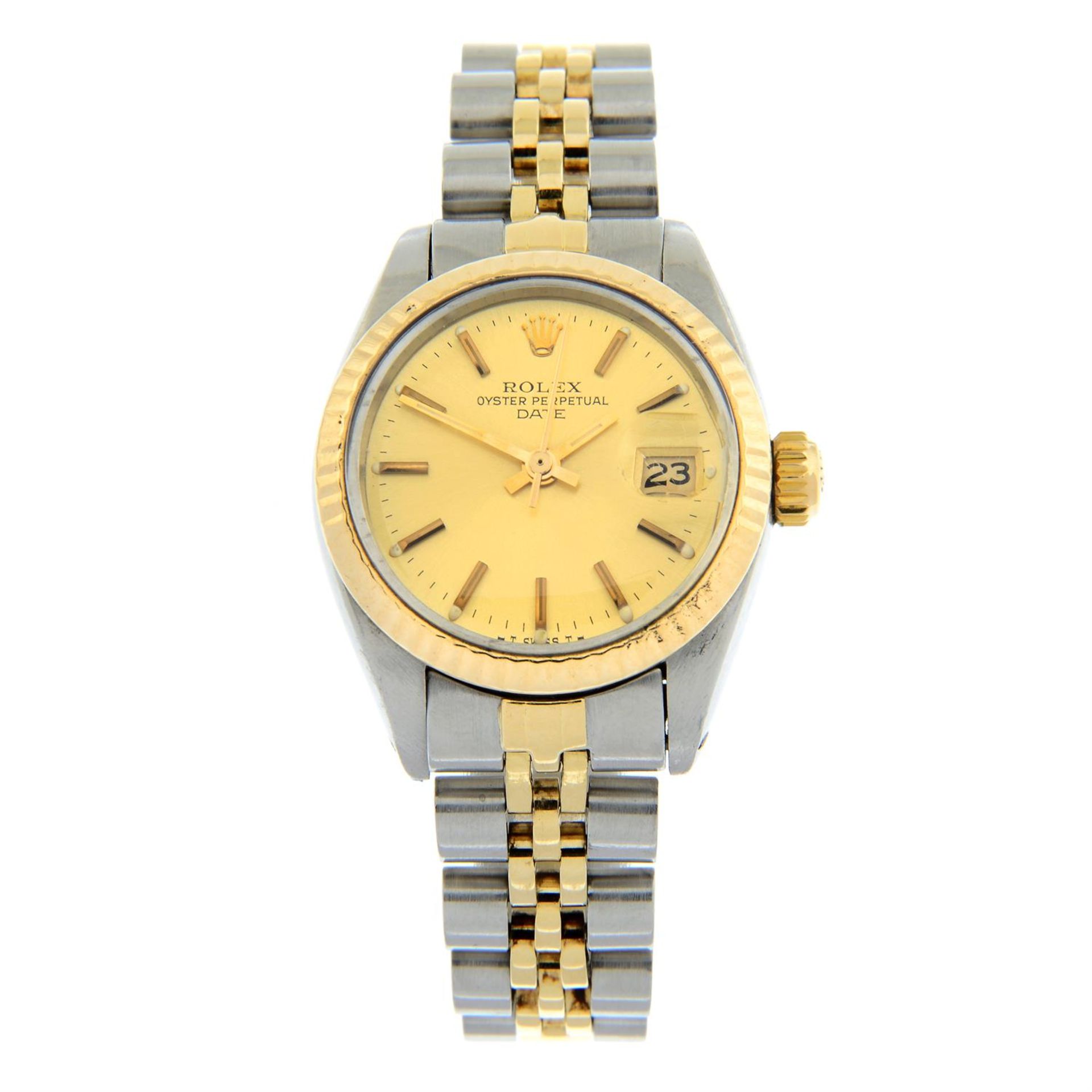 ROLEX - a bi-metal Oyster Perpetual Date bracelet watch, 26mm.