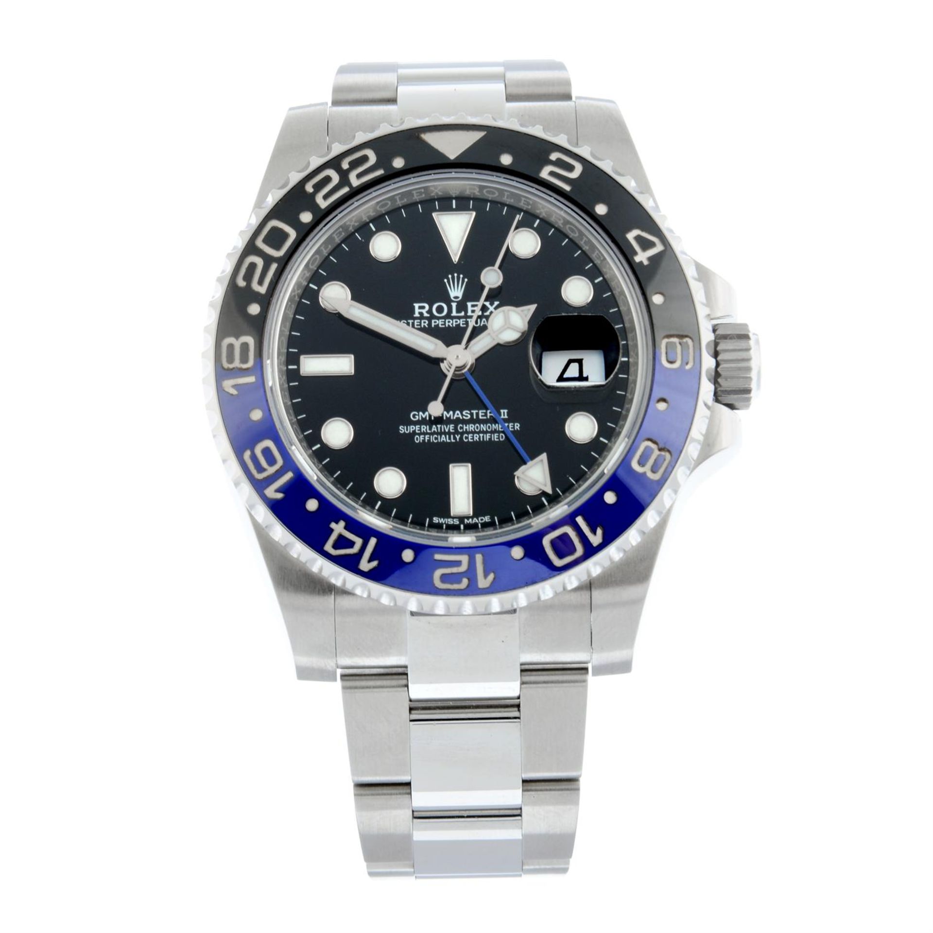 ROLEX - a stainless steel Oyster Perpetual GMT-Master II "Batman" bracelet watch, 40mm.