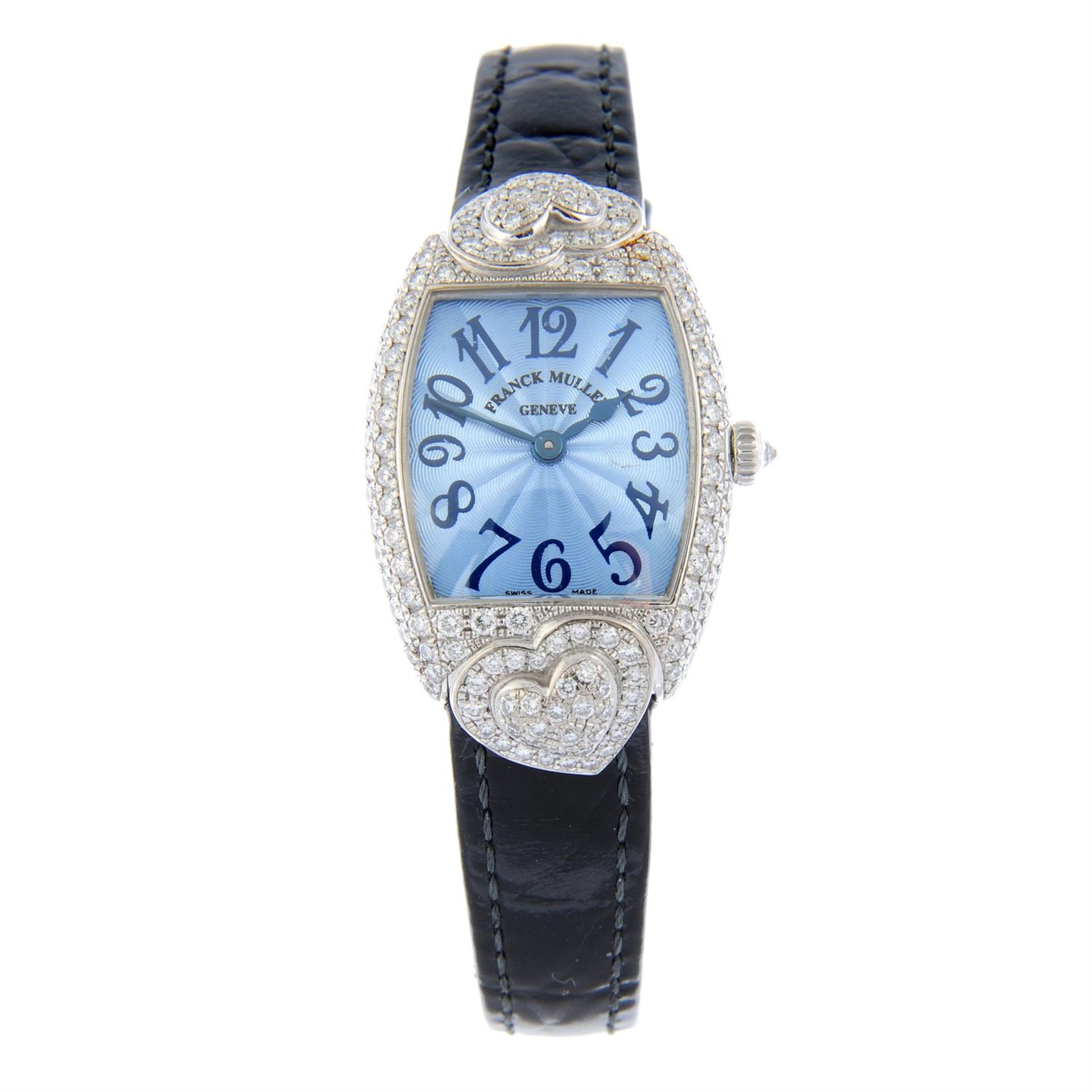 FRANCK MULLER - a factory diamond set 18ct white gold Cintree Curvex wrist watch, 22x36mm.