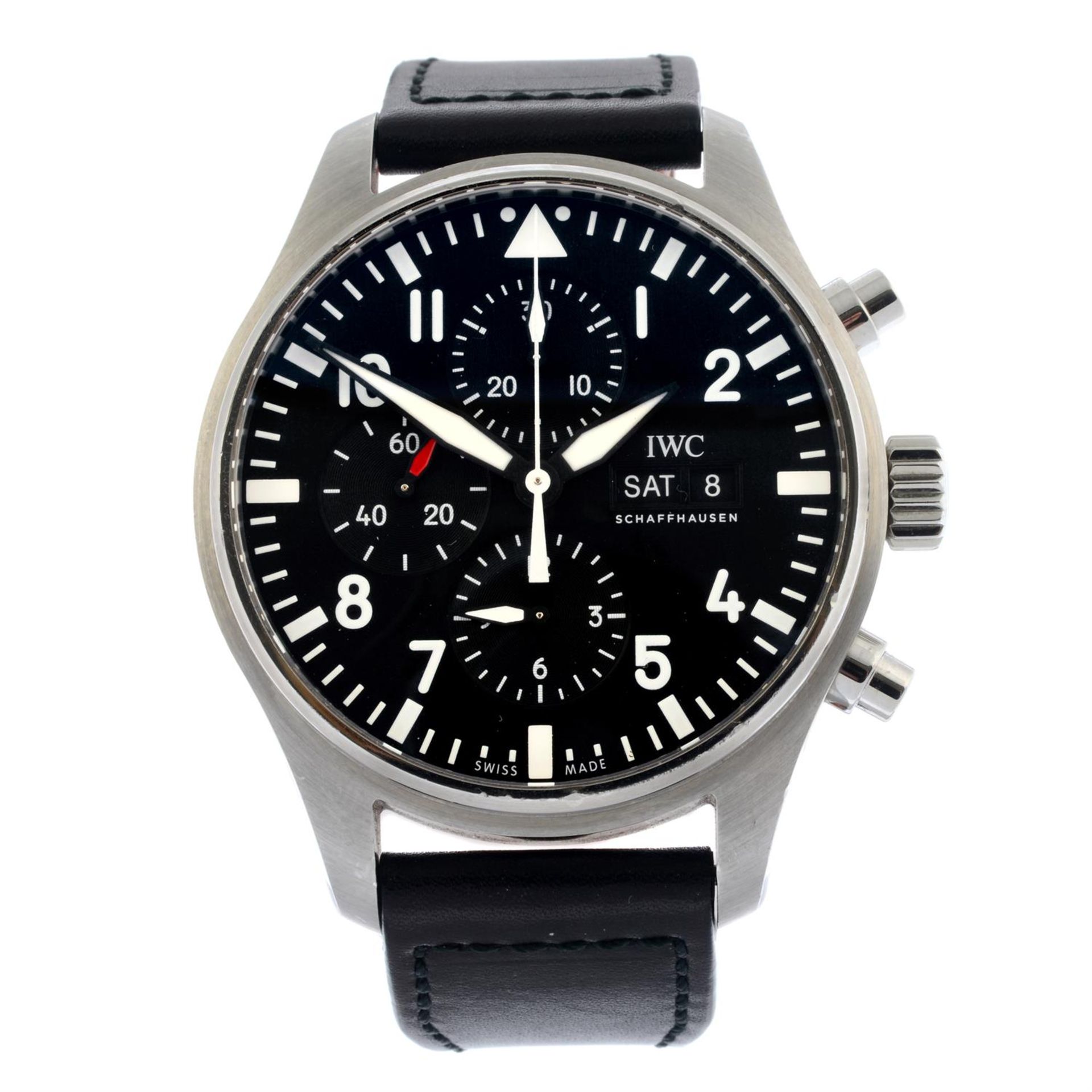 IWC - a stainless steel Pilot chronograph wrist watch, 43mm.
