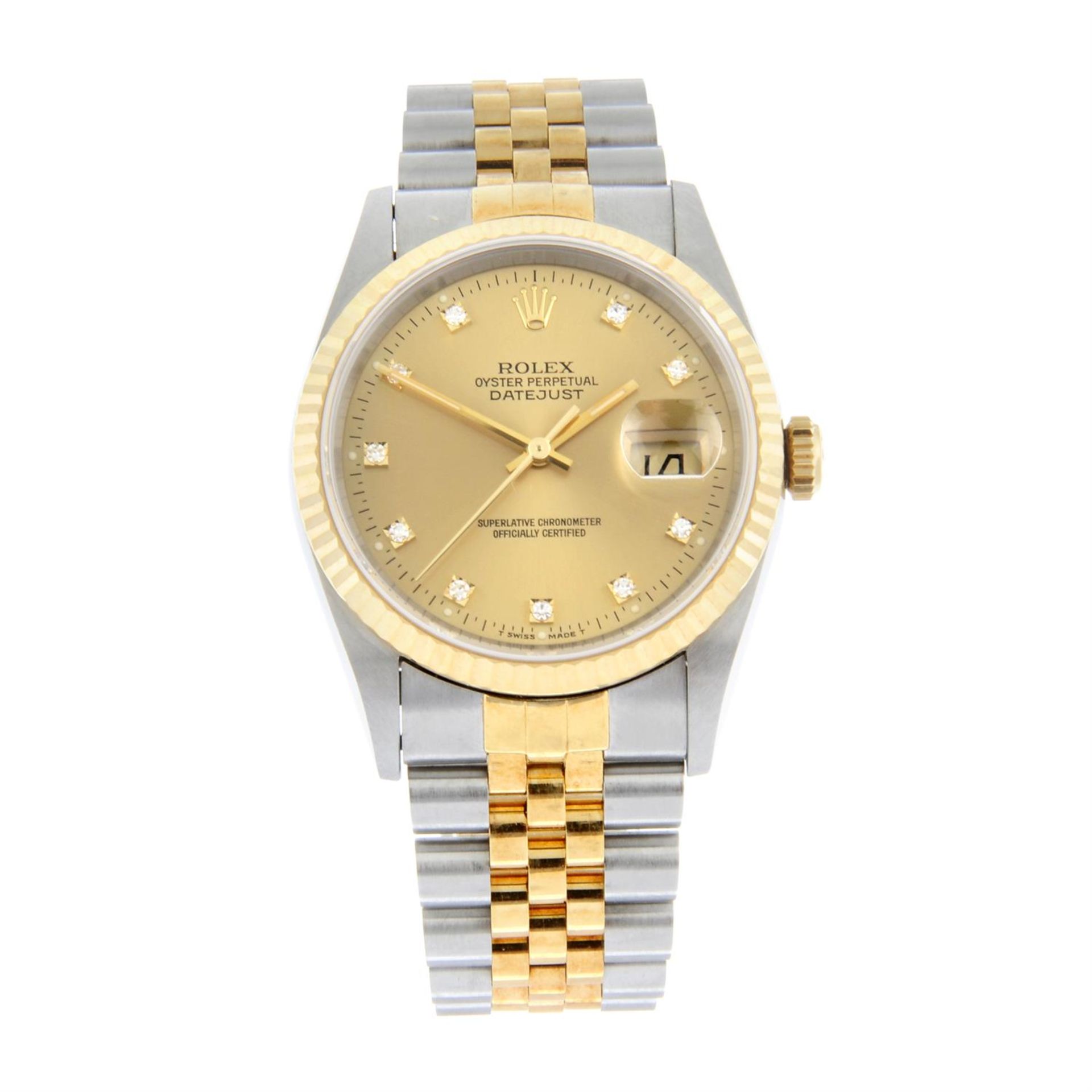 ROLEX - a bi-metal Oyster Perpetual Datejust bracelet watch, 36mm.