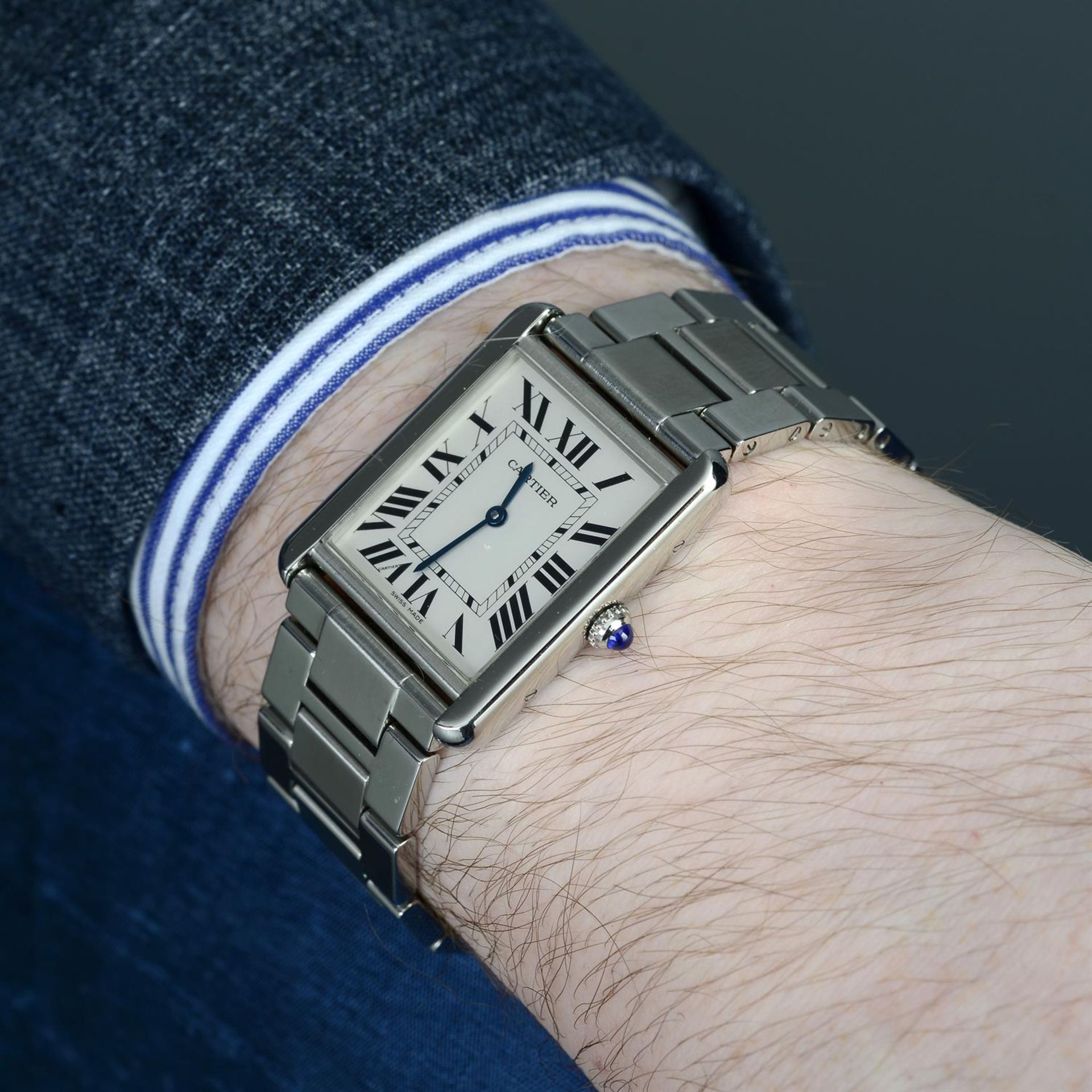 CARTIER - a stainless steel Tank Solo bracelet watch, 28x28mm. - Image 5 of 5