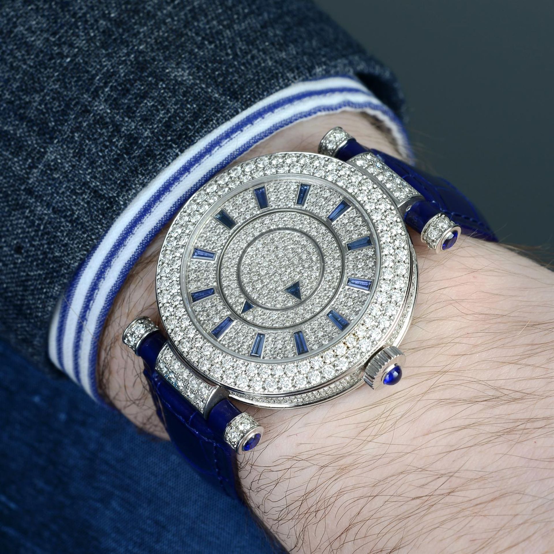 FRANCK MULLER - a factory diamond set 18ct white gold Double Mystery wrist watch, 39mm. - Image 6 of 6