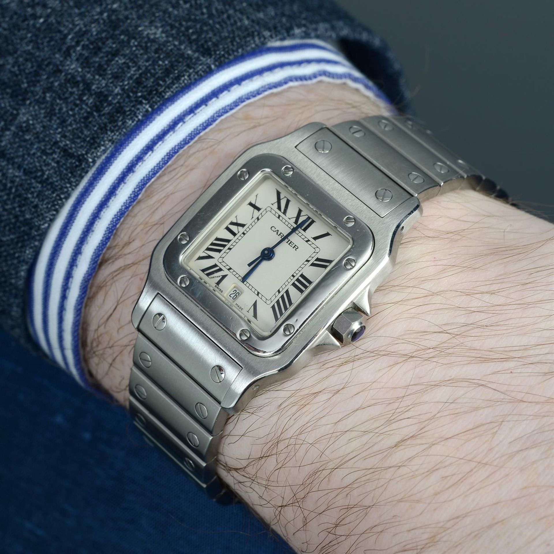 CARTIER - a stainless steel Santos Galbee bracelet watch, 29x29mm. - Image 5 of 5