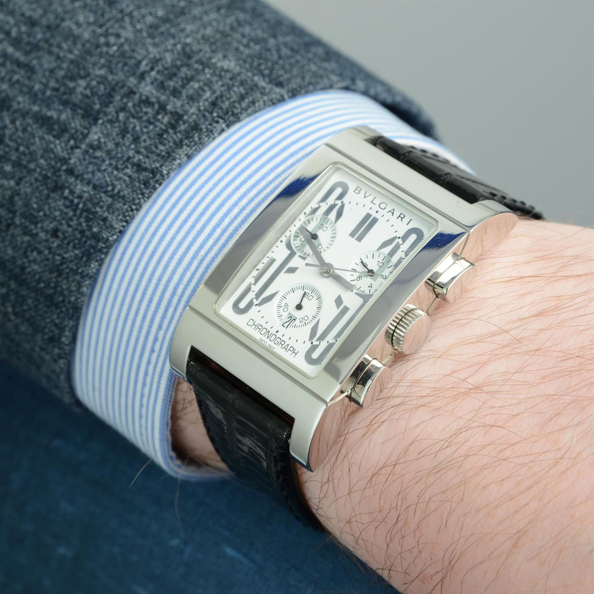 BULGARI - a stainless steel Rettangolo chronograph watch, 29x39mm. - Image 5 of 5