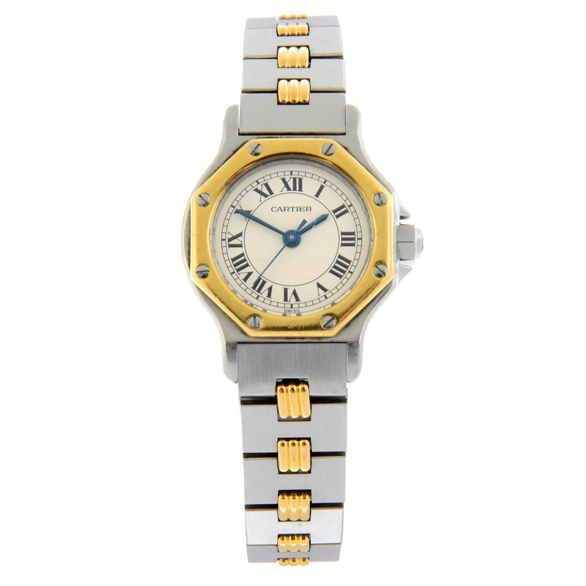 CARTIER - a bi-metal Santos Octagon bracelet watch, 24mm.