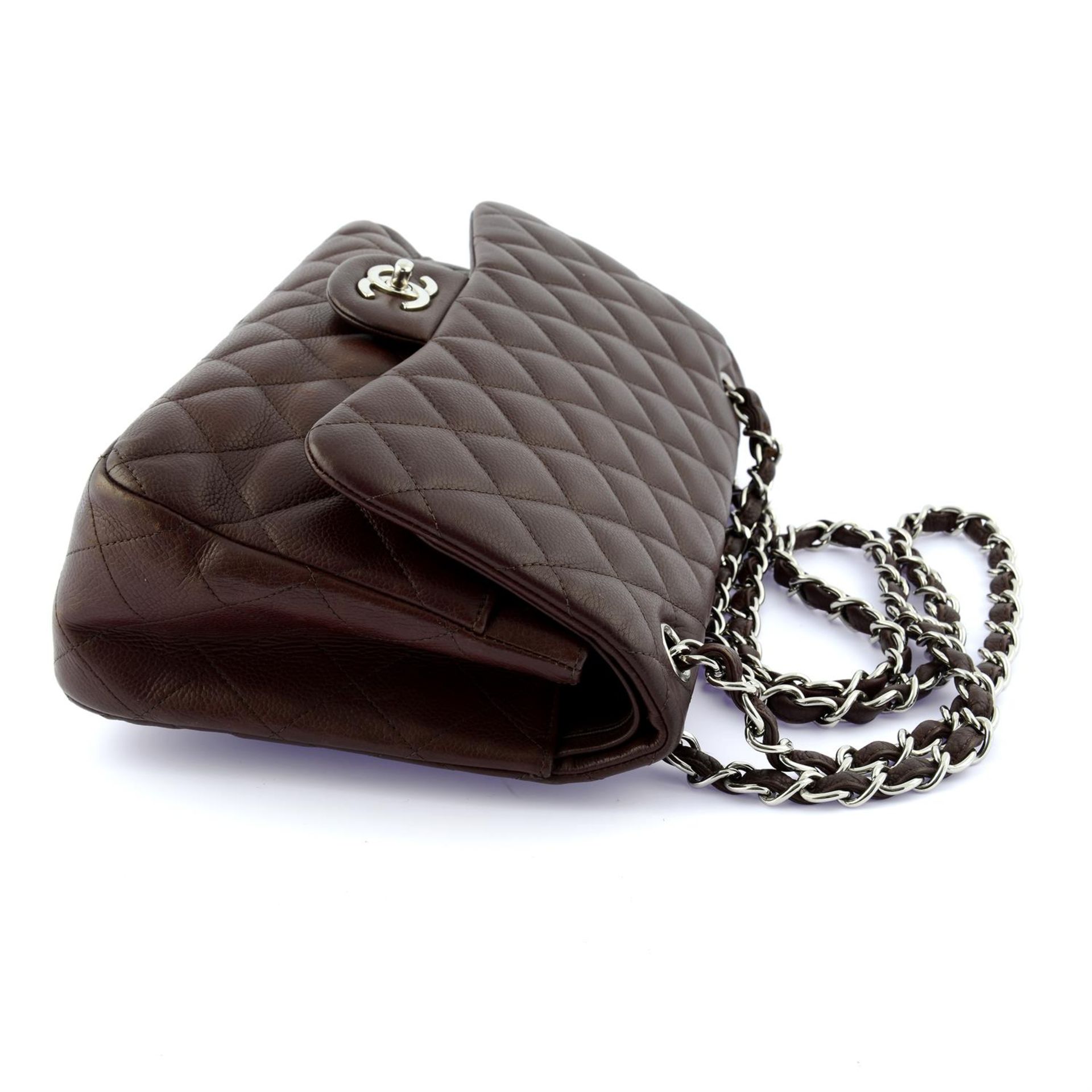 CHANEL - a burgundy lambskin leather double flap classic handbag. - Image 3 of 6