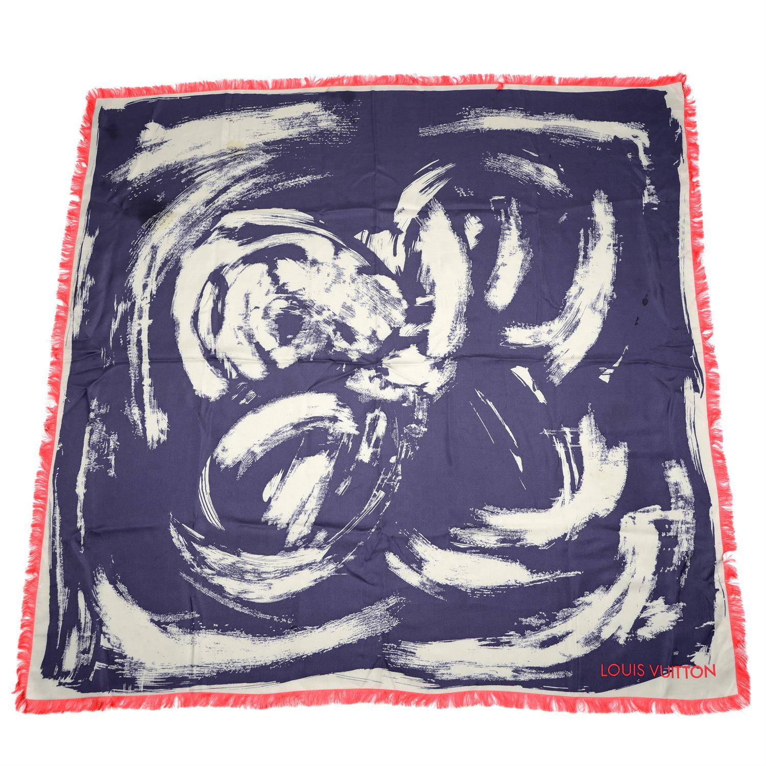 LOUIS VUITTON - a blue abstract print silk scarf.