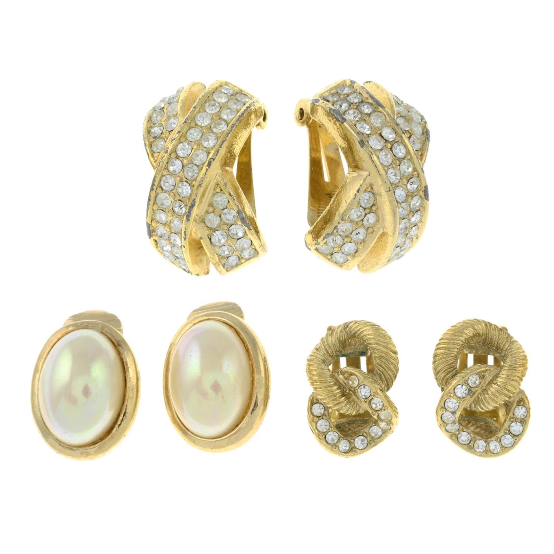 CHRISTIAN DIOR - three pairs of clip-on earrings.