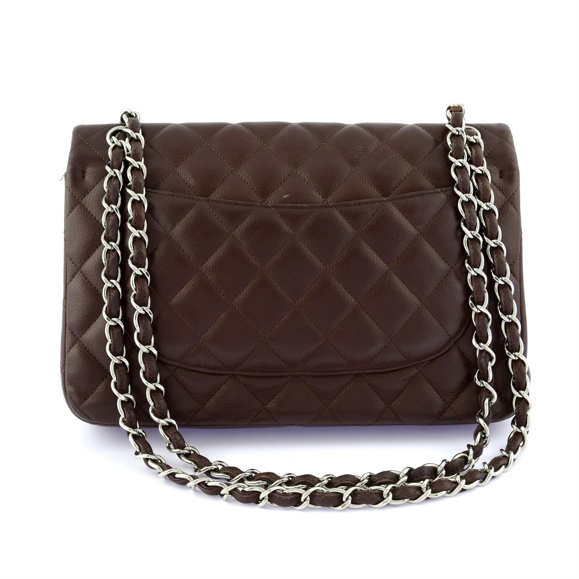 CHANEL - a burgundy lambskin leather double flap classic handbag. - Image 2 of 6