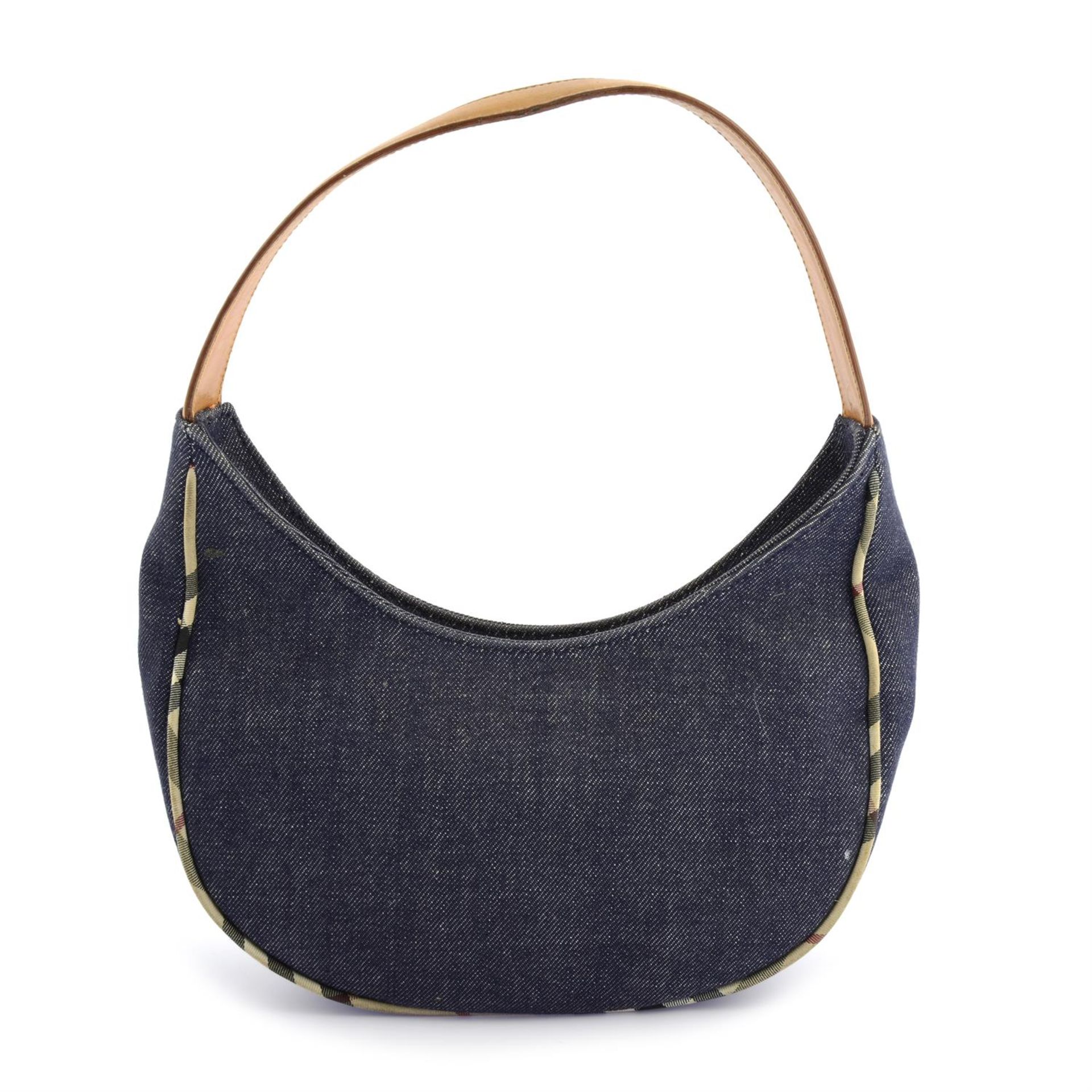 BURBERRY - a blue denim handbag.