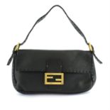 FENDI - a black leather Selleria Baguette shoulder bag.