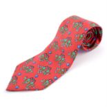 HERMÈS - a red Parrot print silk tie.