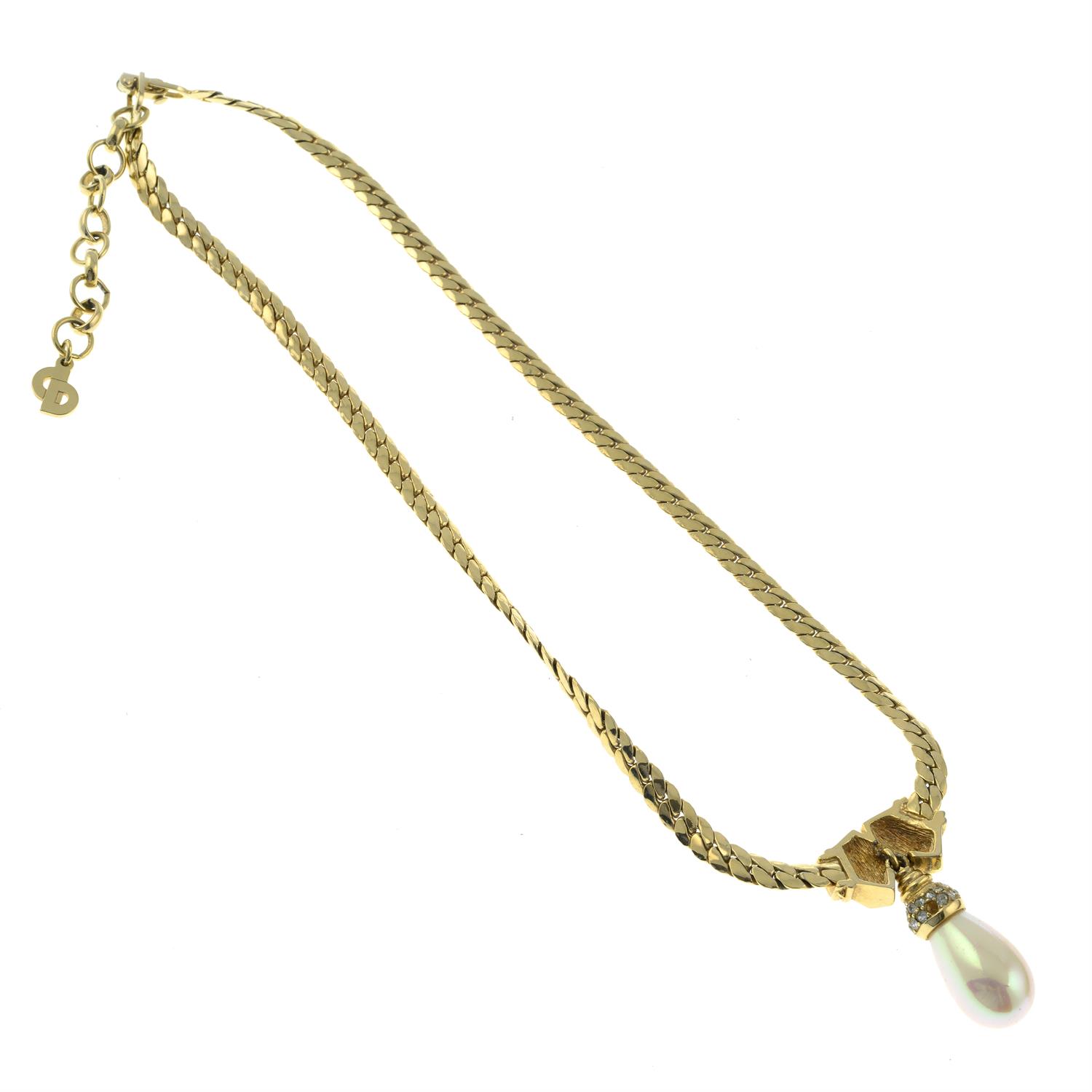 CHRISTIAN DIOR - a paste and imitation pearl integral pendant necklace. - Image 2 of 3