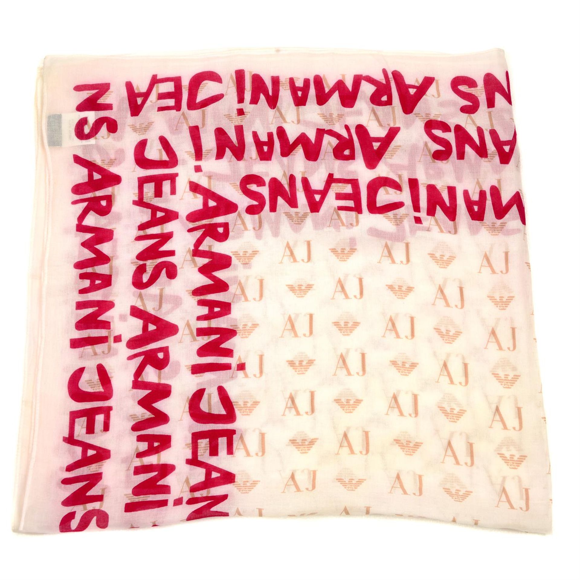 ARMANI - a pink printed cotton scarf.
