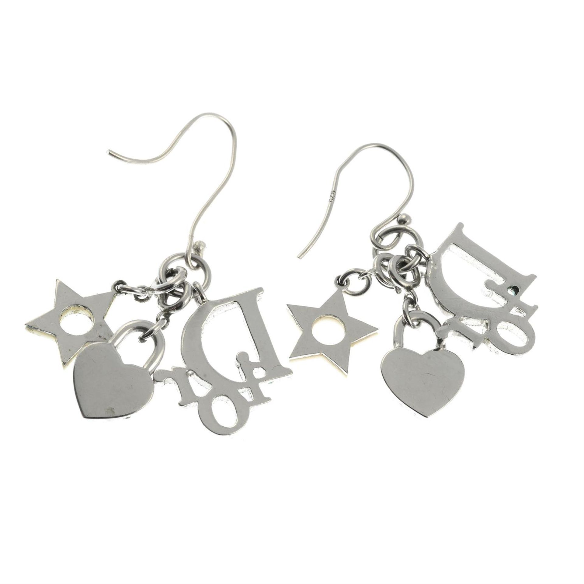 CHRISTIAN DIOR - a pair of Oblique and charm drop earrings. - Image 2 of 3