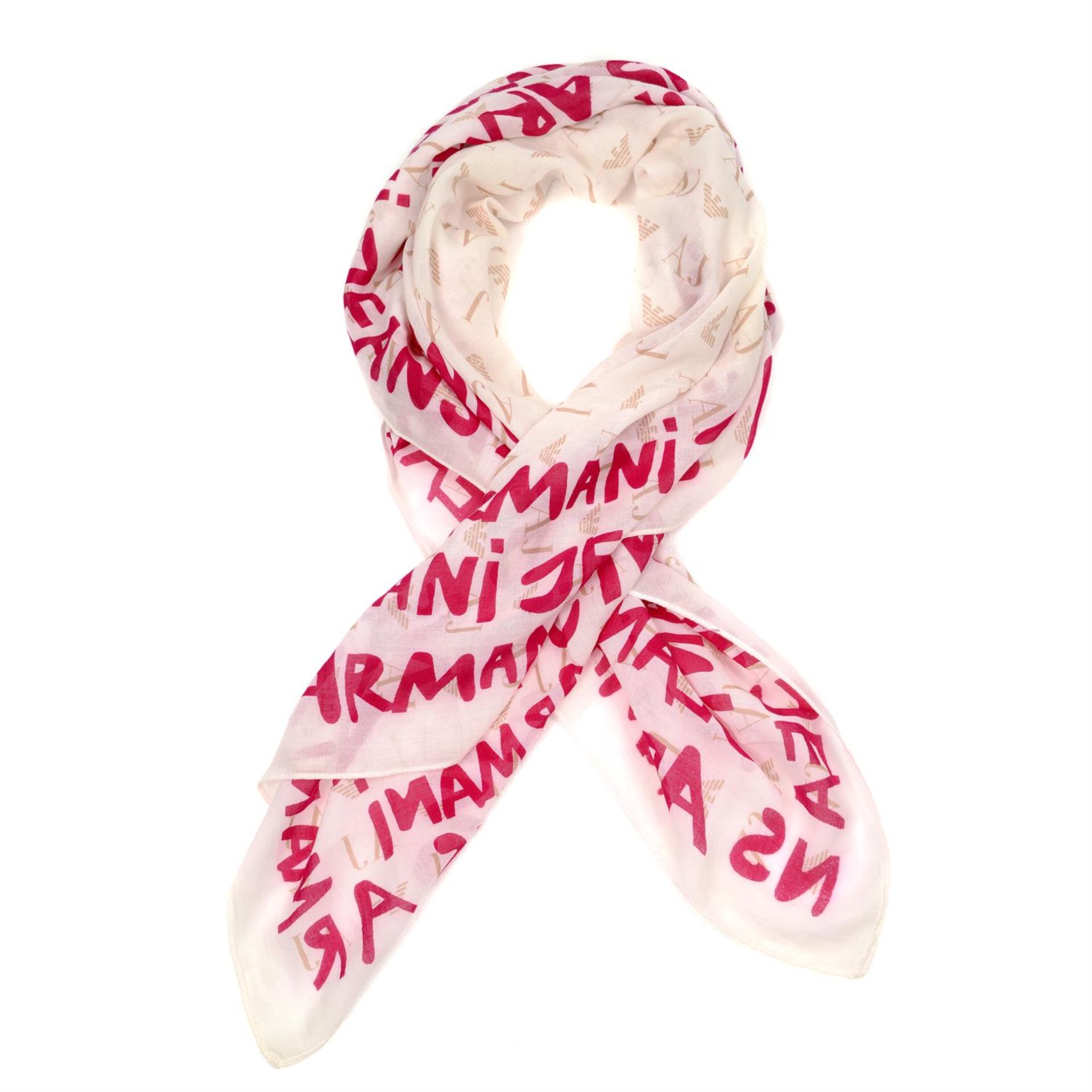 ARMANI - a pink printed cotton scarf. - Image 2 of 2