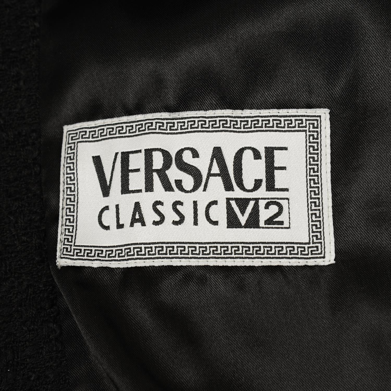 VERSACE - a black tweed jacket and skirt. - Image 4 of 5