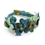 PRADA - a patent green leather flower bracelet.