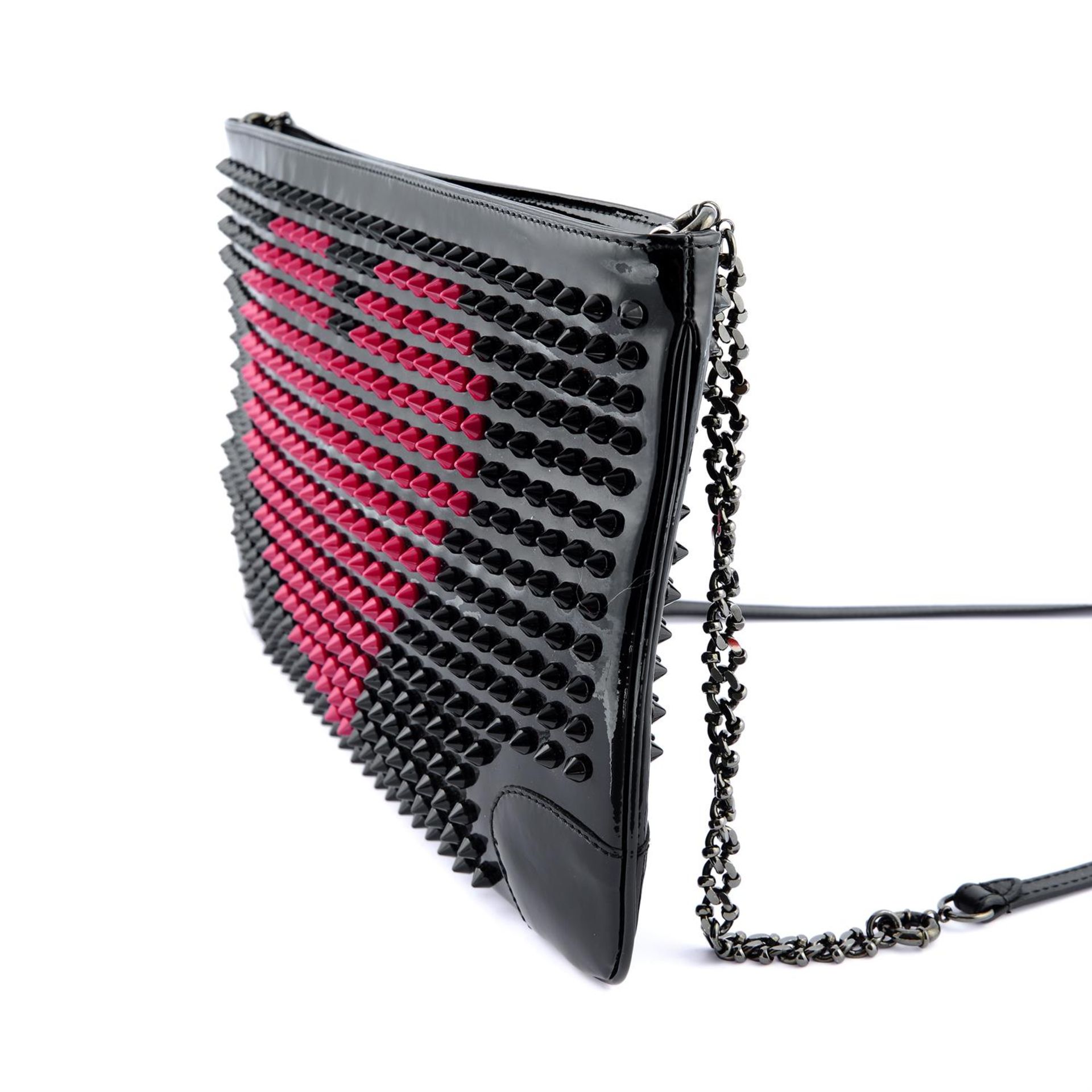 CHRISTIAN LOUBOUTIN - a black patent leather spiked Loubiposh Valentines clutch bag. - Image 3 of 4
