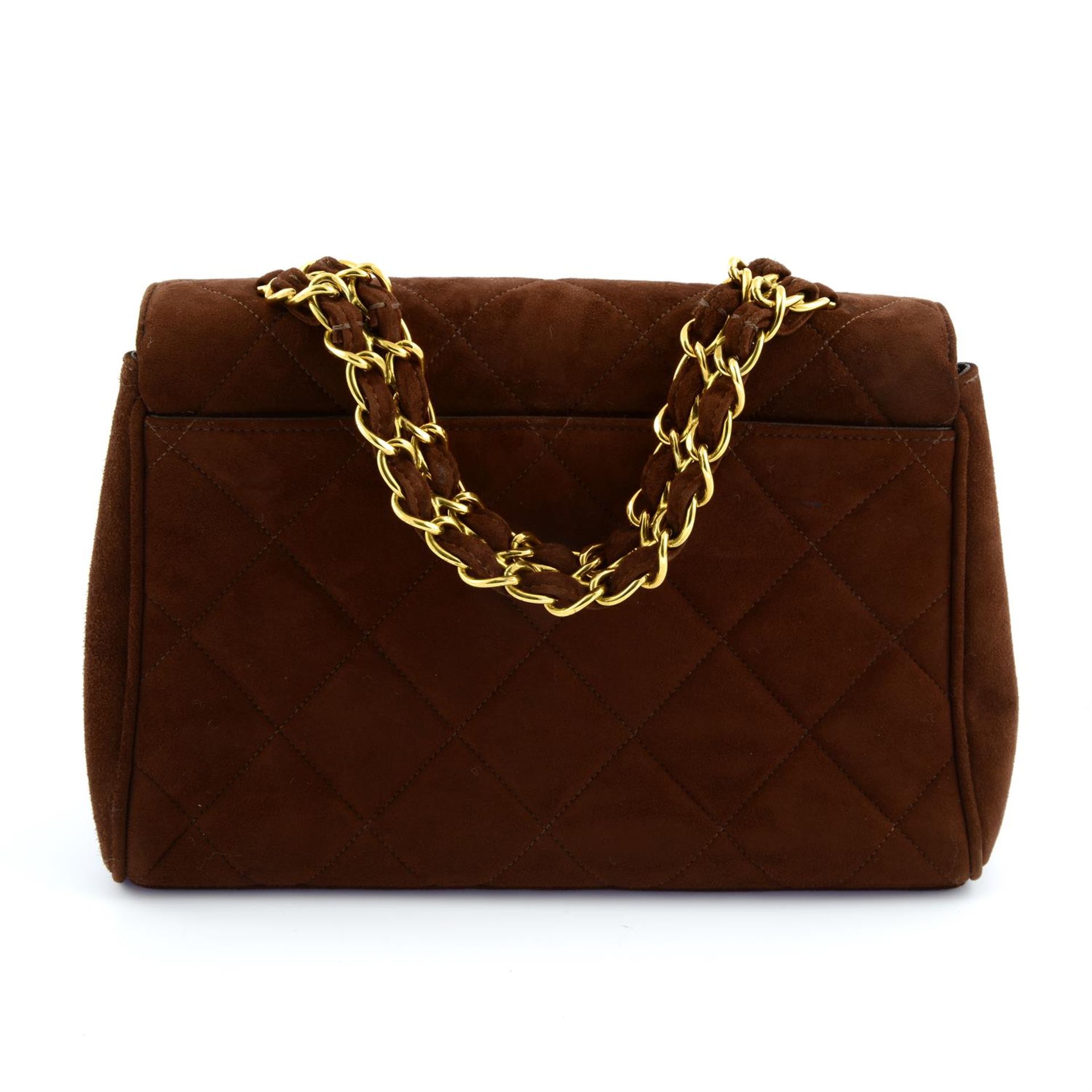 CHANEL - a brown suede leather top handle single flap handbag. - Image 2 of 4