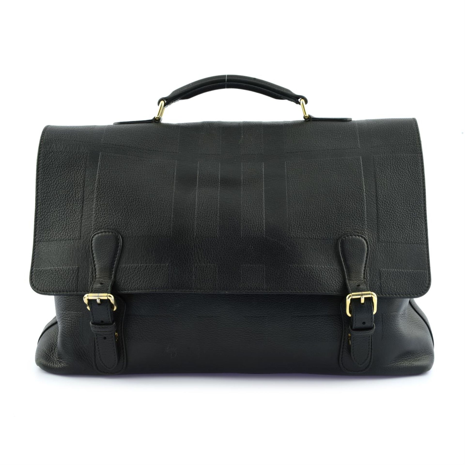 BURBERRY - a black embossed leather satchel.
