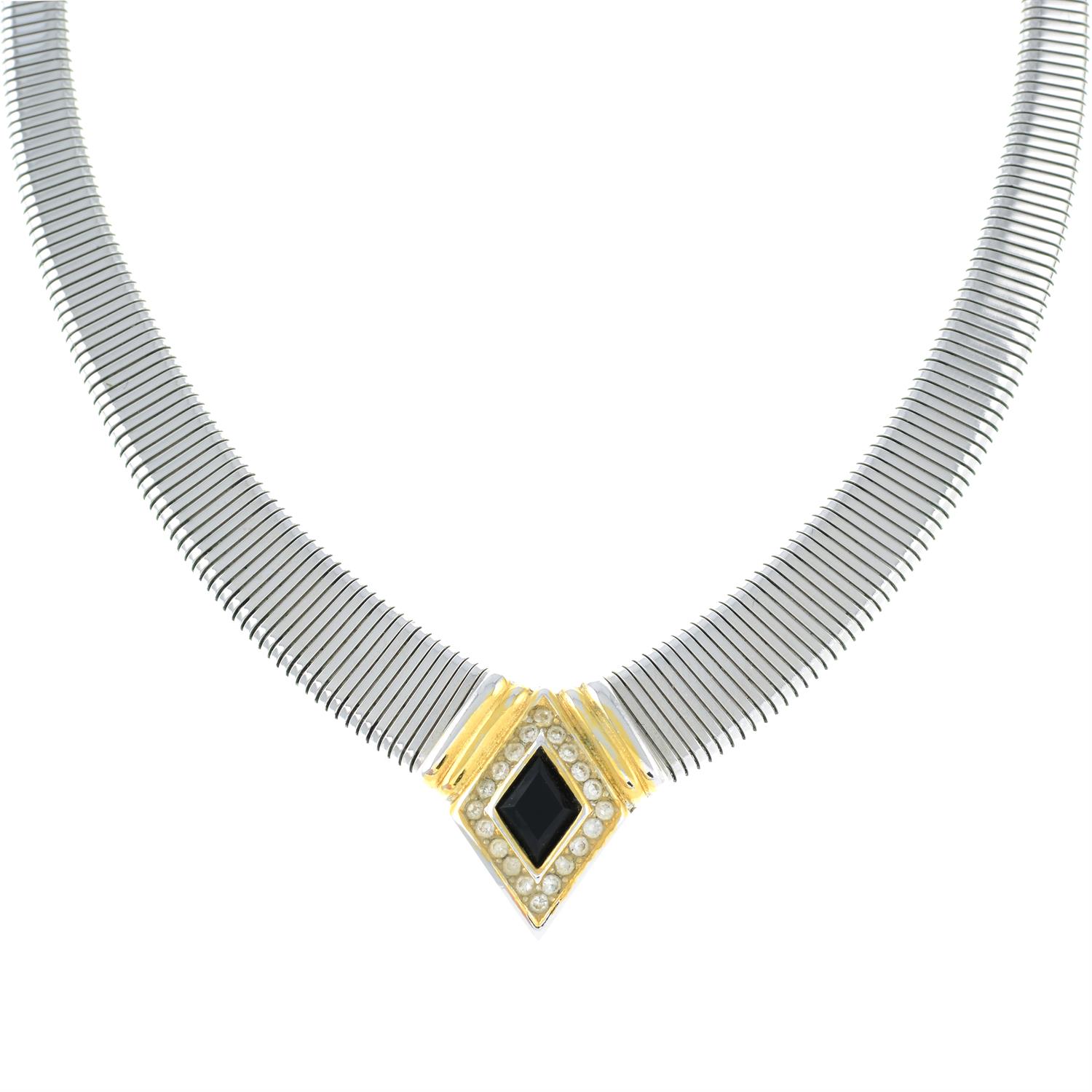 CHRISTIAN DIOR - an enamel and paste set integral pendant necklace.