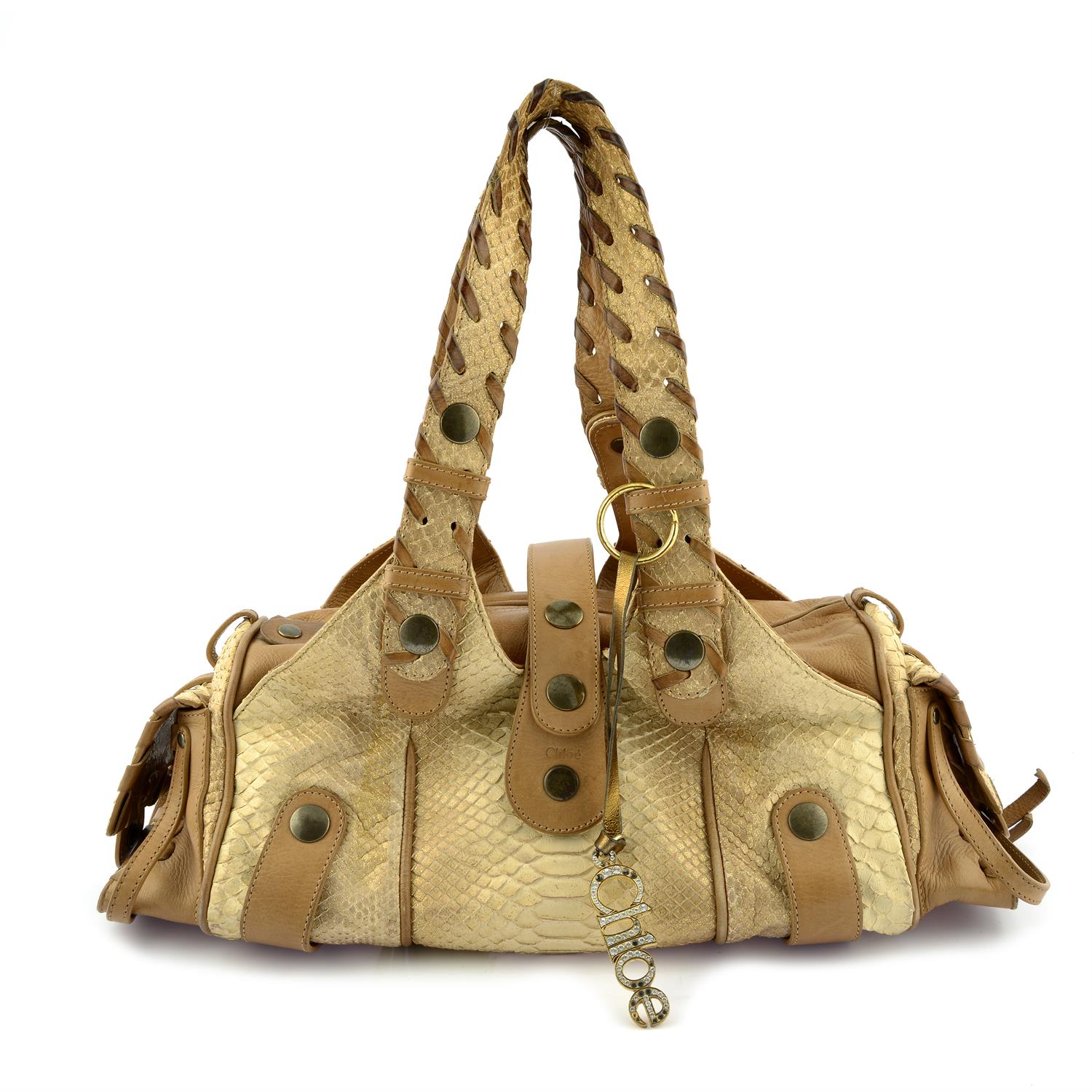 CHLOÉ - a beige Silverado Python leather shoulder bag.