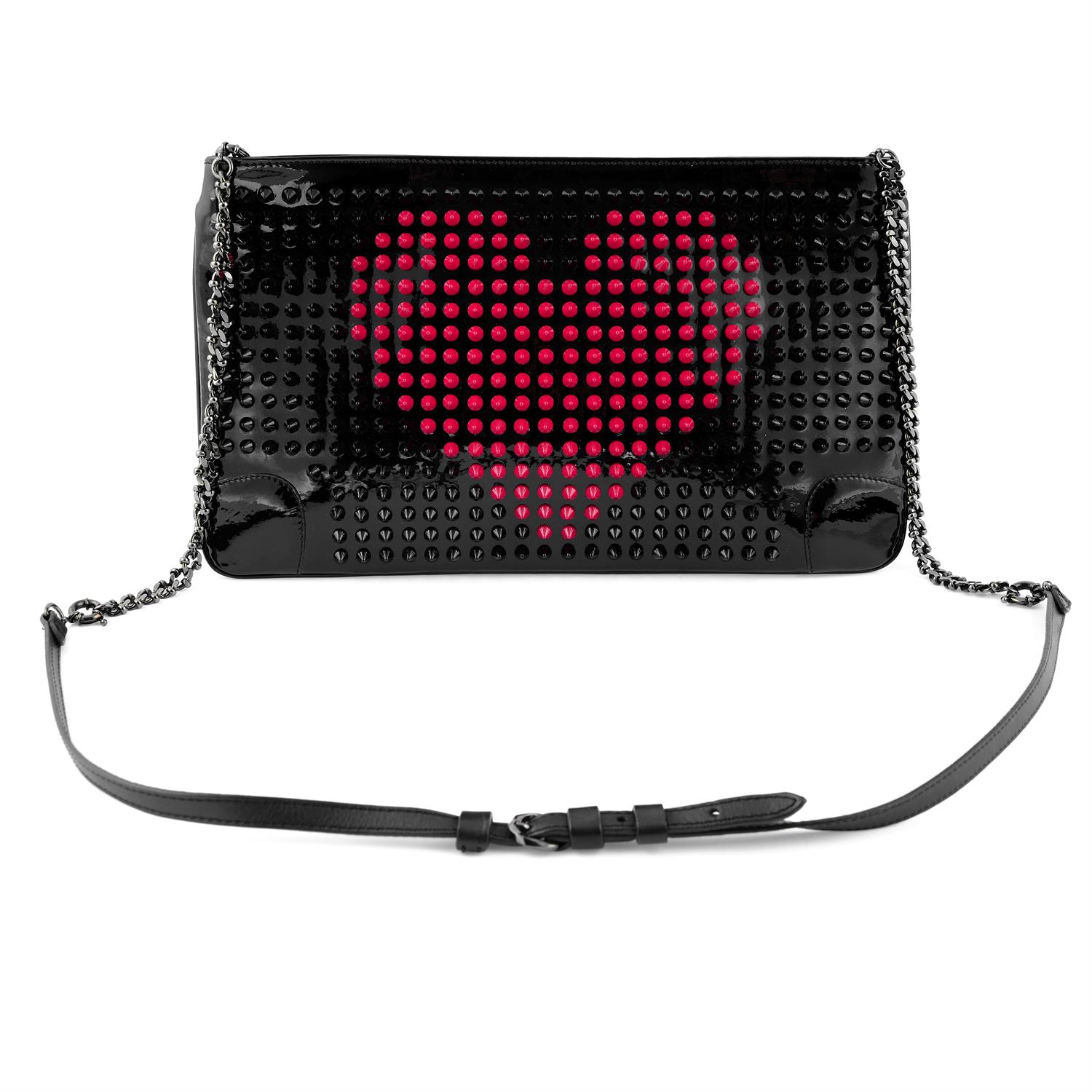 CHRISTIAN LOUBOUTIN - a black patent leather spiked Loubiposh Valentines clutch bag. - Image 2 of 4