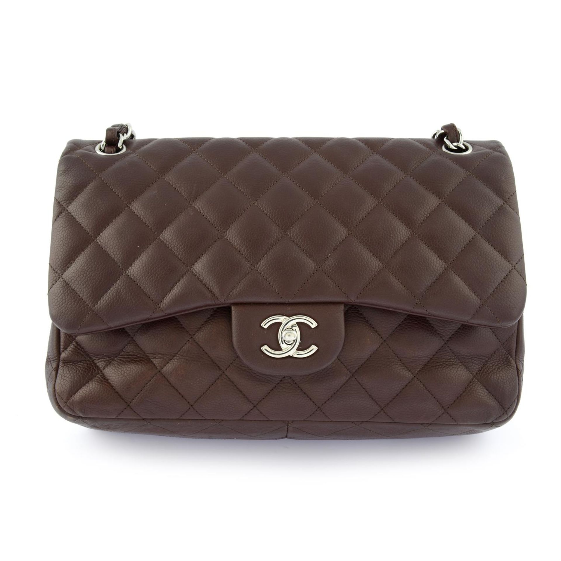 CHANEL - a burgundy lambskin leather double flap classic handbag.