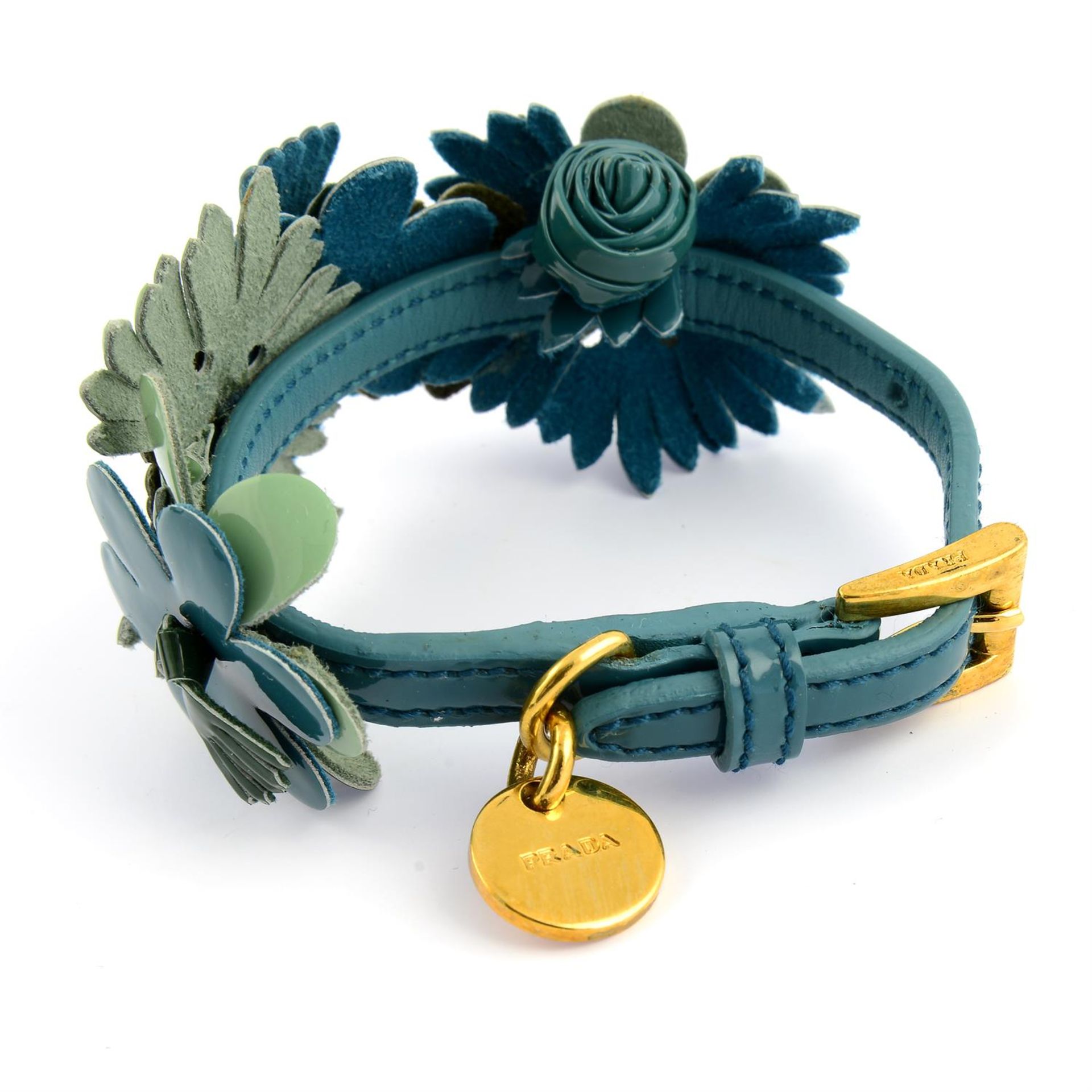 PRADA - a patent green leather flower bracelet. - Image 2 of 3