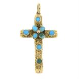 A late 19th century cross pendant, with turquoise highlights.