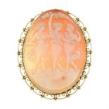 An early 20th century 9ct gold shell cameo brooch, depicting the Fates.