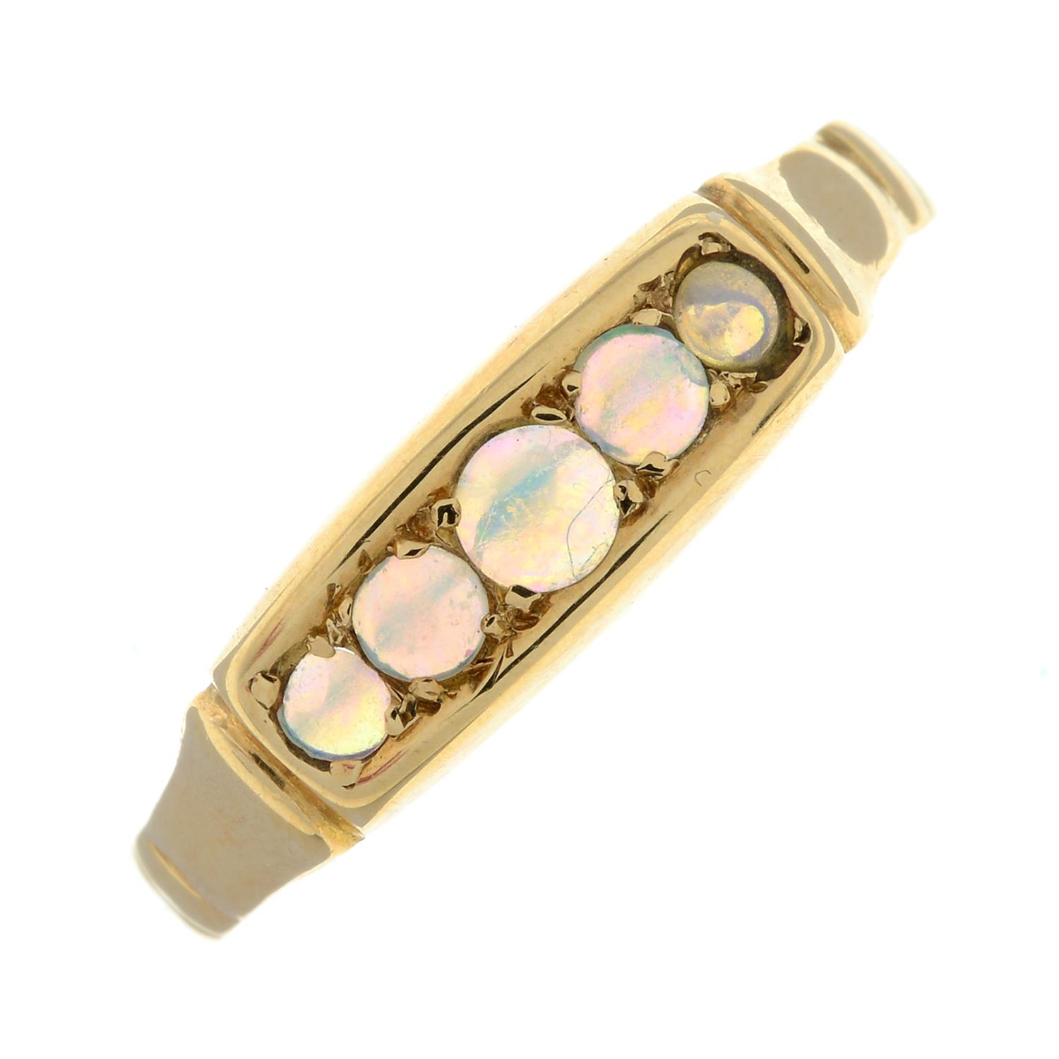 An Edwardian 18ct gold opal cabochon five-stone ring.