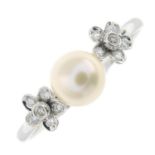 An 18ct gold cultured pearl and diamond floral dress ring.
