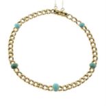 An early 20th century 15ct gold bracelet, with turquoise cabochon highlights.
